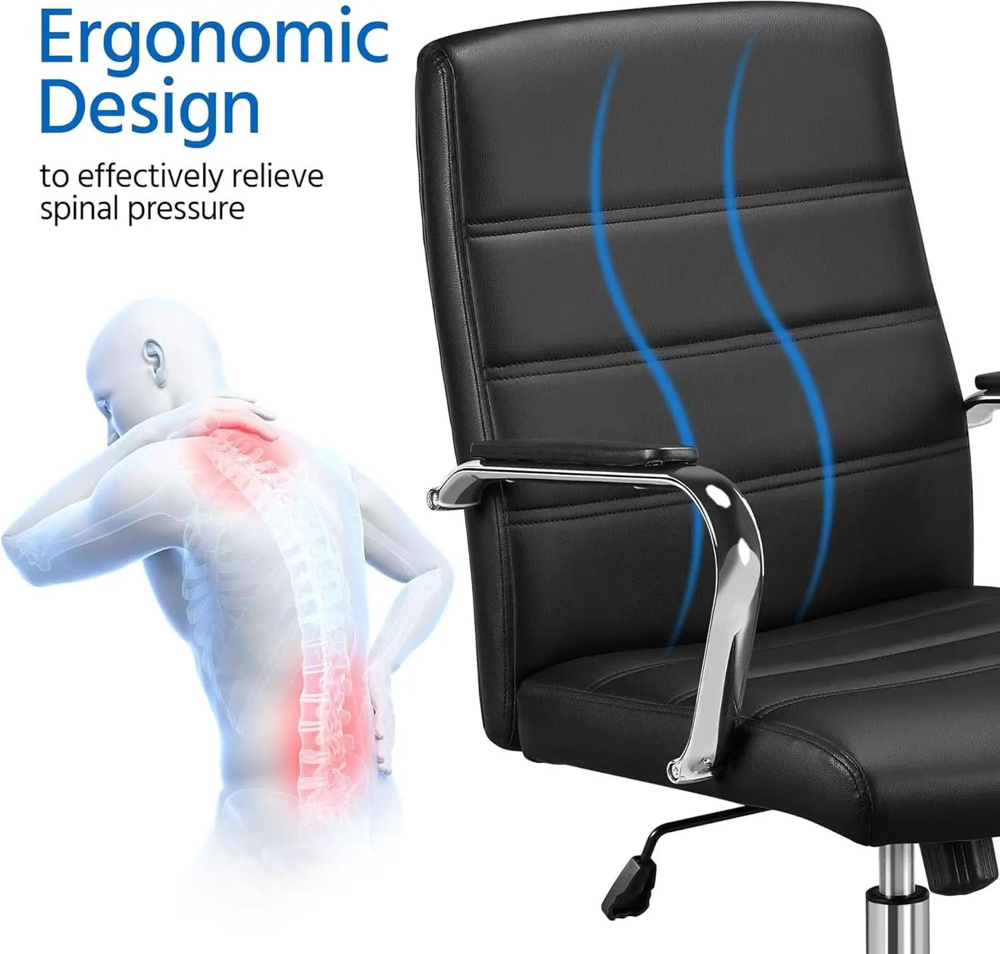 Ergonomic Mid Back Office Chair Black PU Leather With Lumbar Support from PriceLows™