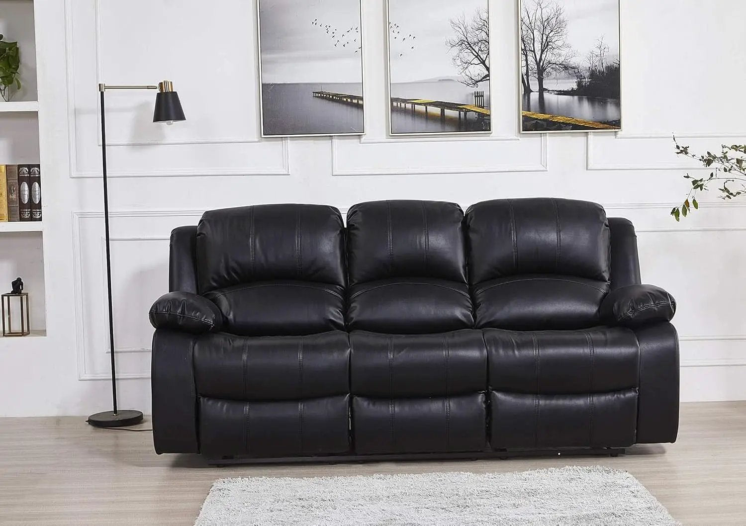 Bonded Leather Reclining Glider Sofa Set Black 3 Piece from PriceLows™