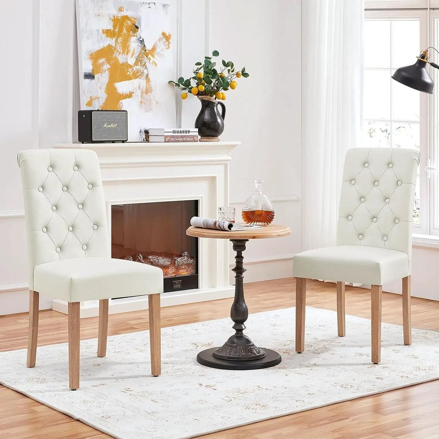 Beige Tufted Upholstered Dining Chairs Set Of 2 For Kitchen from PriceLows™