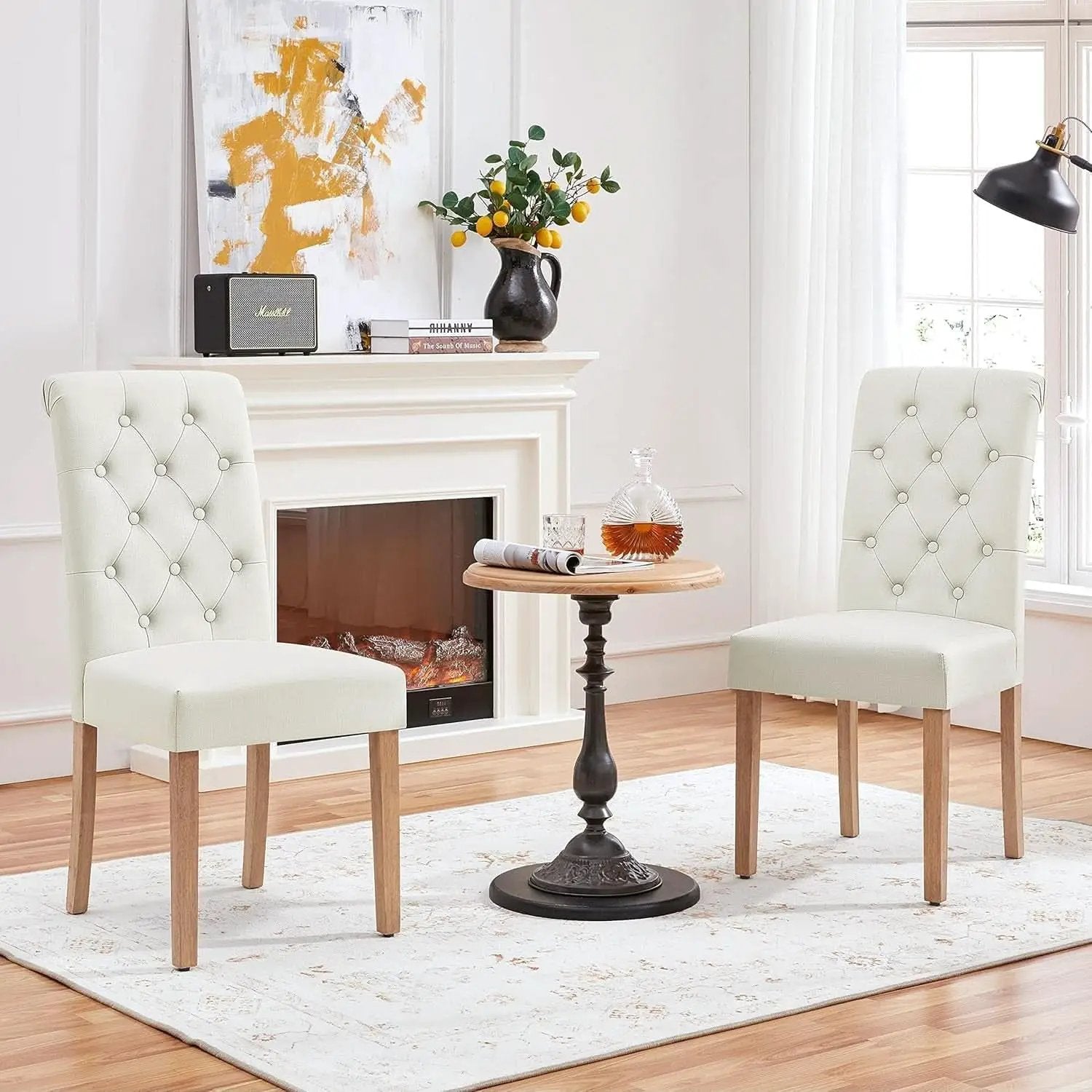 Beige Tufted Upholstered Dining Chairs Set Of 2 For Kitchen from PriceLows™