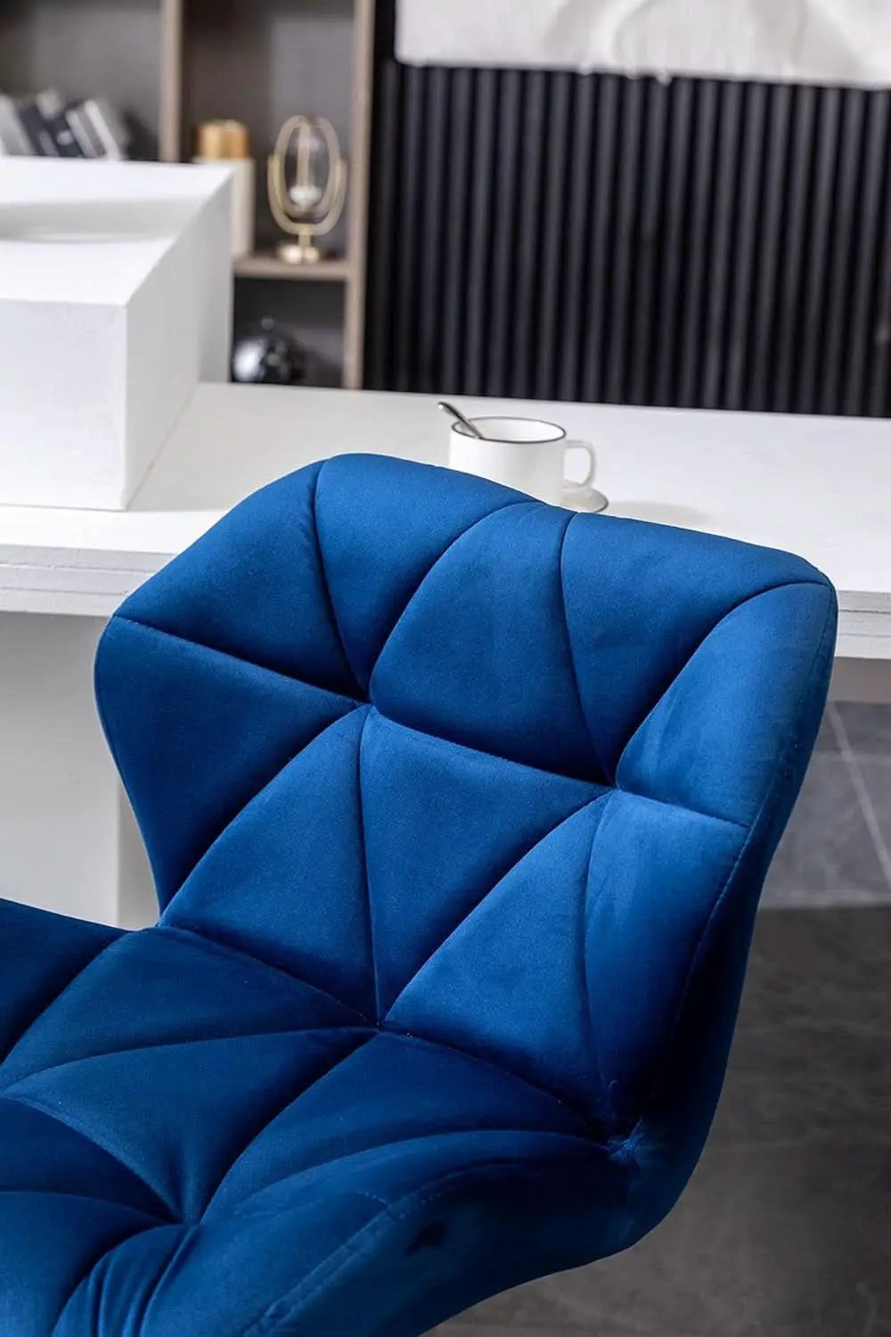 Velvet Diamond Tufted Swivel Barstools Blue Adjustable Height Set of 2 from PriceLows™