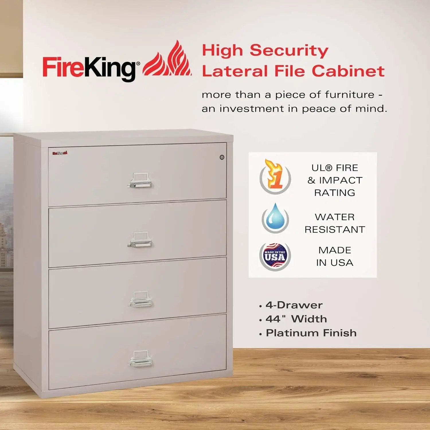 Lateral 4 Drawer Fire Safe File Cabinet With Lock 1 Hour Fire Rated Platinum from PriceLows™