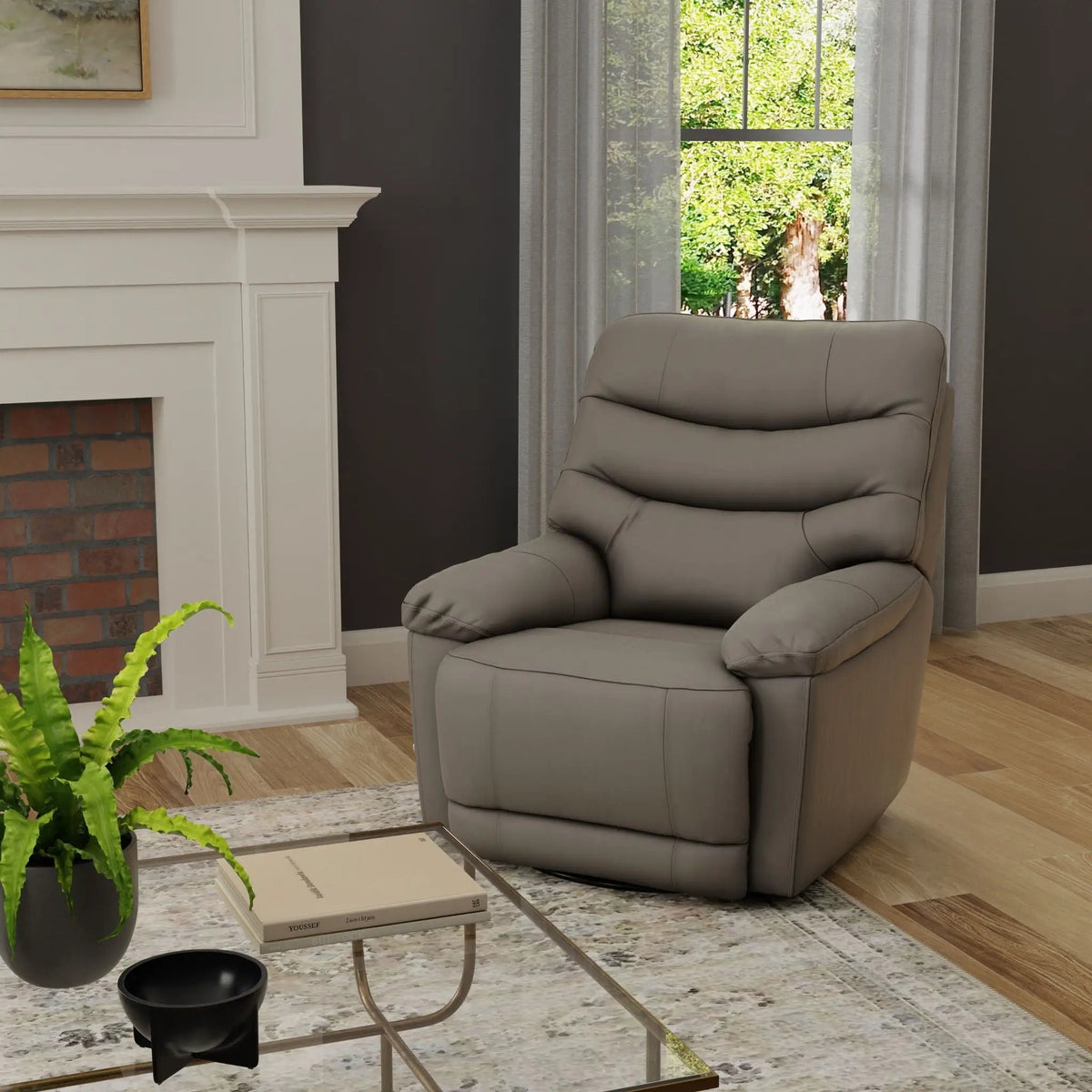 Oslo Antelope Swivel Glider Recliner | Manual Footrest | 360 Degree Swivel Base | No-Sag Suspension