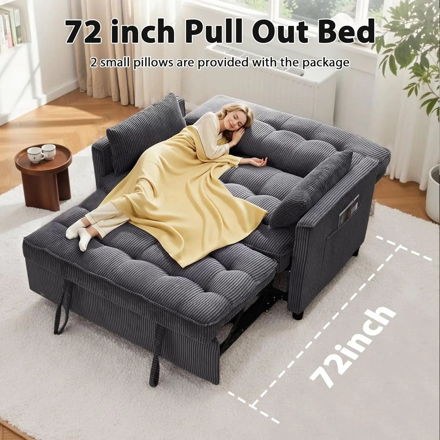 55Inch Convertible Sleeper Sofa With USBPort Corduroy from PriceLows™
