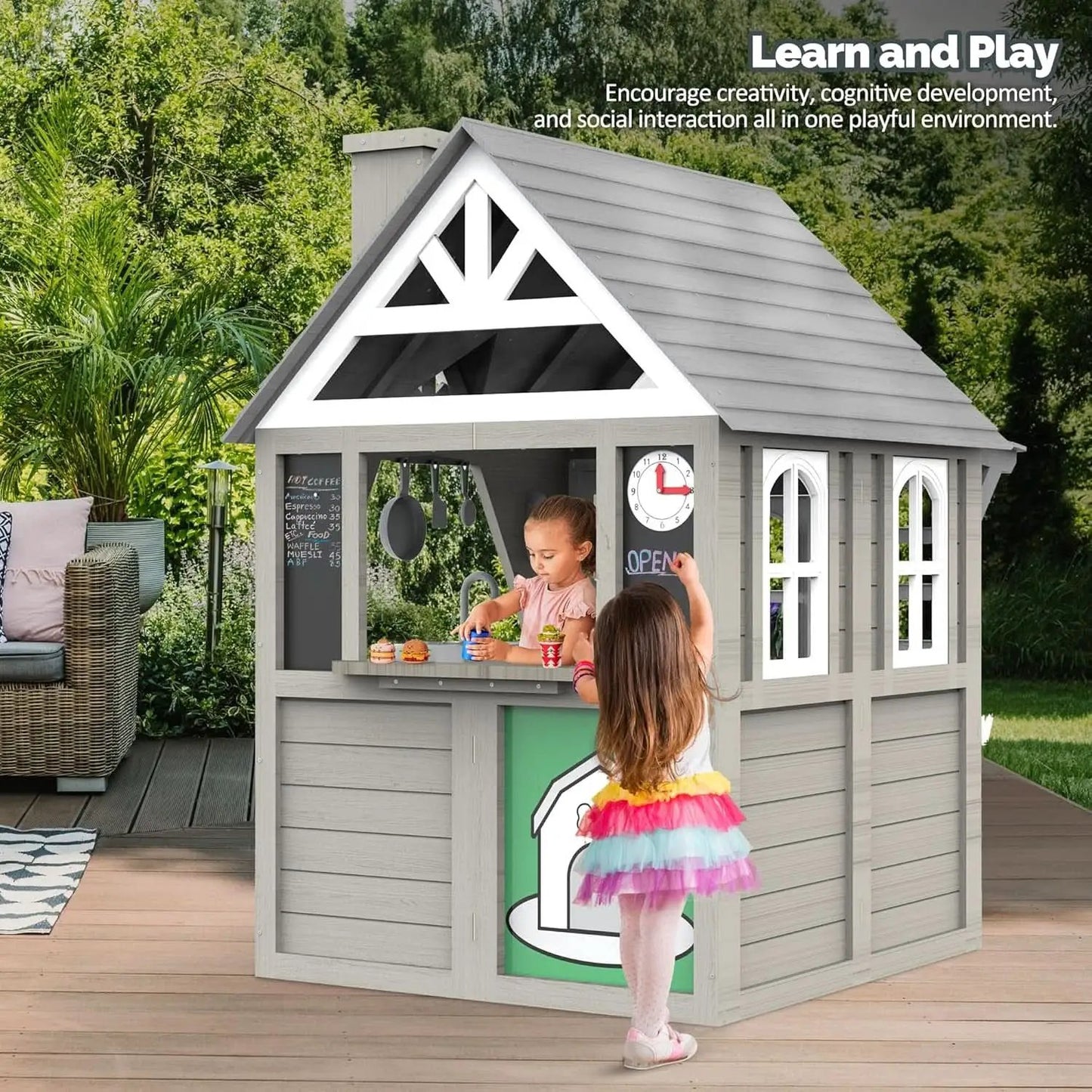 Gray Weatherproof Outdoor Wooden Playhouse With Sink from PriceLows™