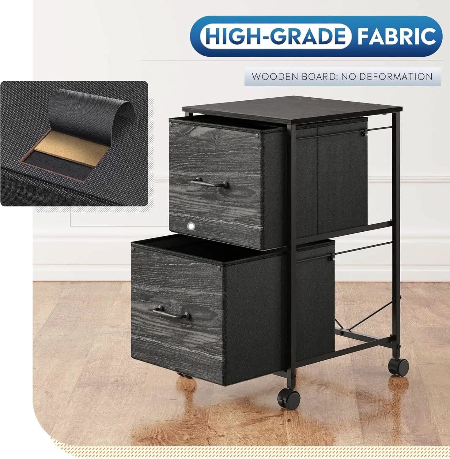2 Drawer Mobile File Cabinet Rolling Printer Stand Charcoal Black Wood Grain Finish For Home Office from PriceLows™