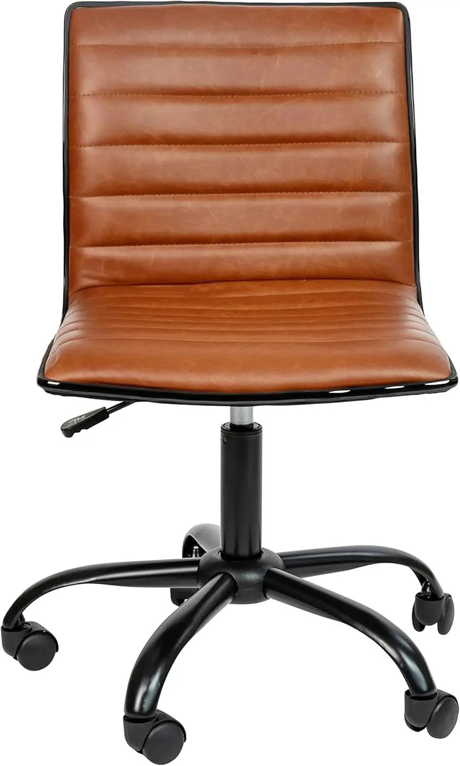 Low-Back Ribbed Upholstered Vinyl Swivel Desk Chair, Brown, Adjustable Height from PriceLows™