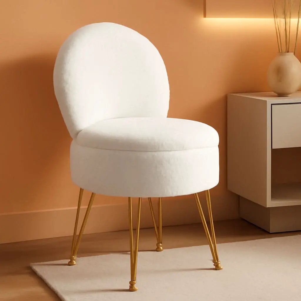 Classic Vanity Stool White 15InchesX15Inches Ottoman from PriceLows™