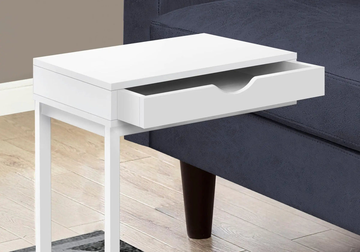 C-Shaped Accent Table | Sturdy Metal Base | Thick Panel Top | Contemporary Design