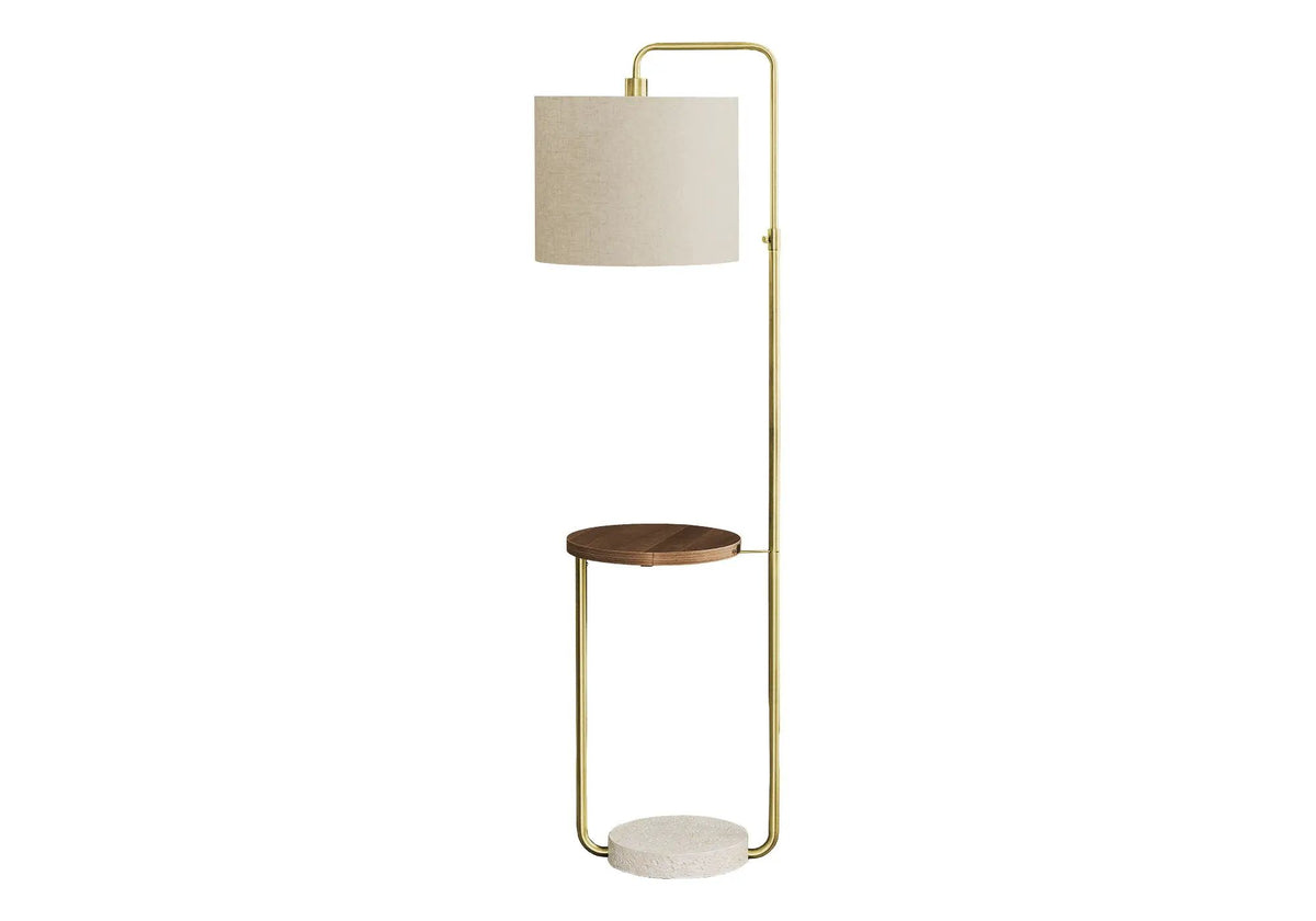 Floor Lamp With USB Port | Adjustable Arm Height | Ivory Fabric Shade | Built-In Shelf