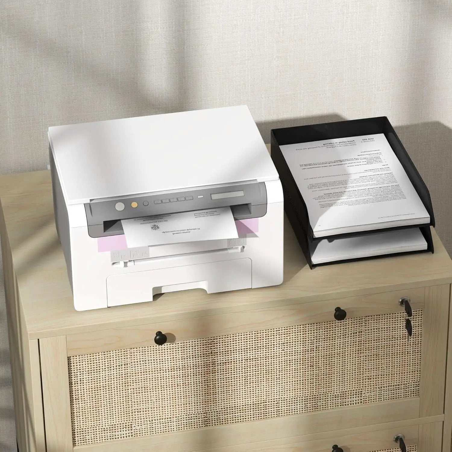 Two Drawer Rattan File Cabinet With Lock, Printer Stand And Adjustable Bars For Letter A4 Legal Files Natural Finish from PriceLows™