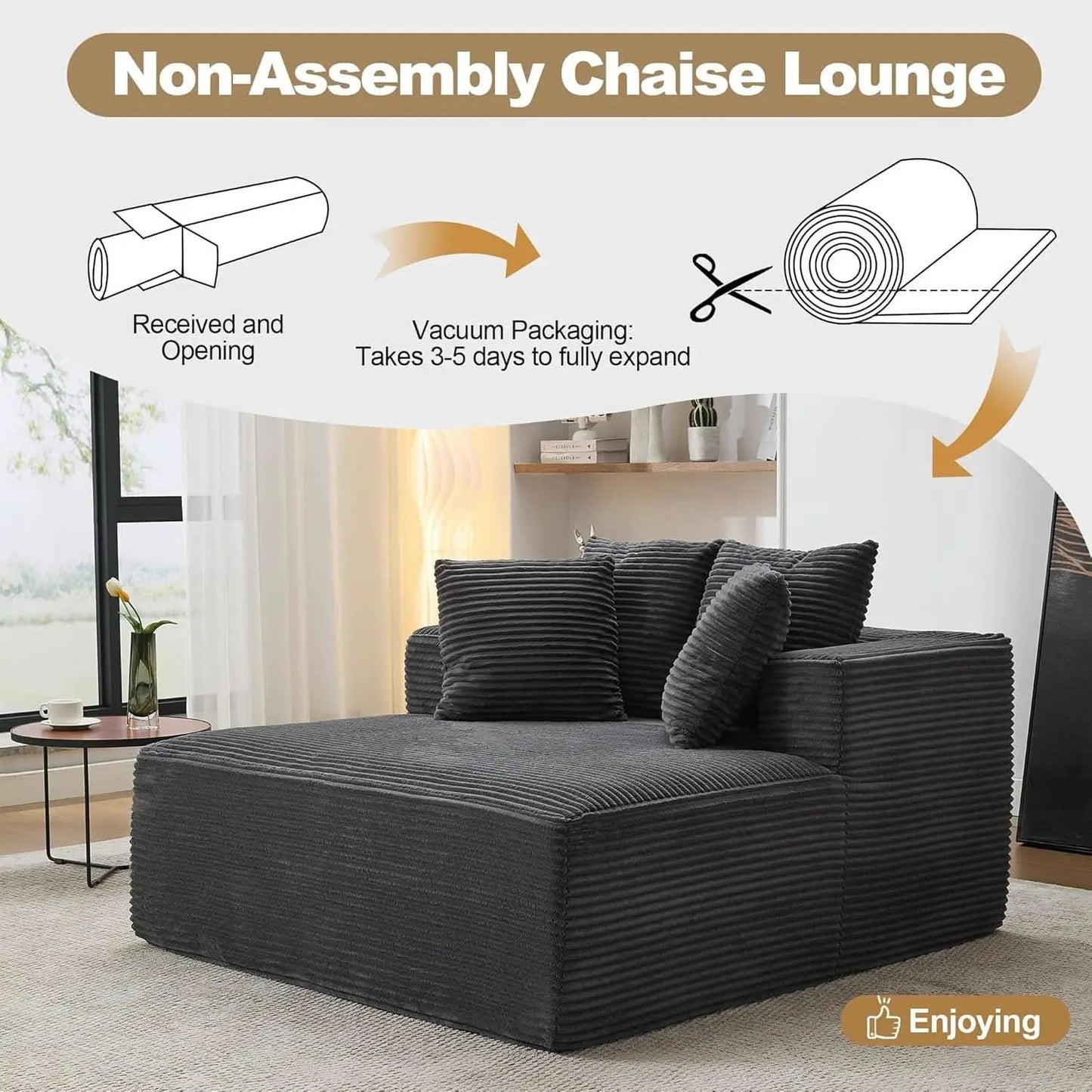 57Inch Luxuriously Plush Corduroy Chaise Lounge Grey from PriceLows™