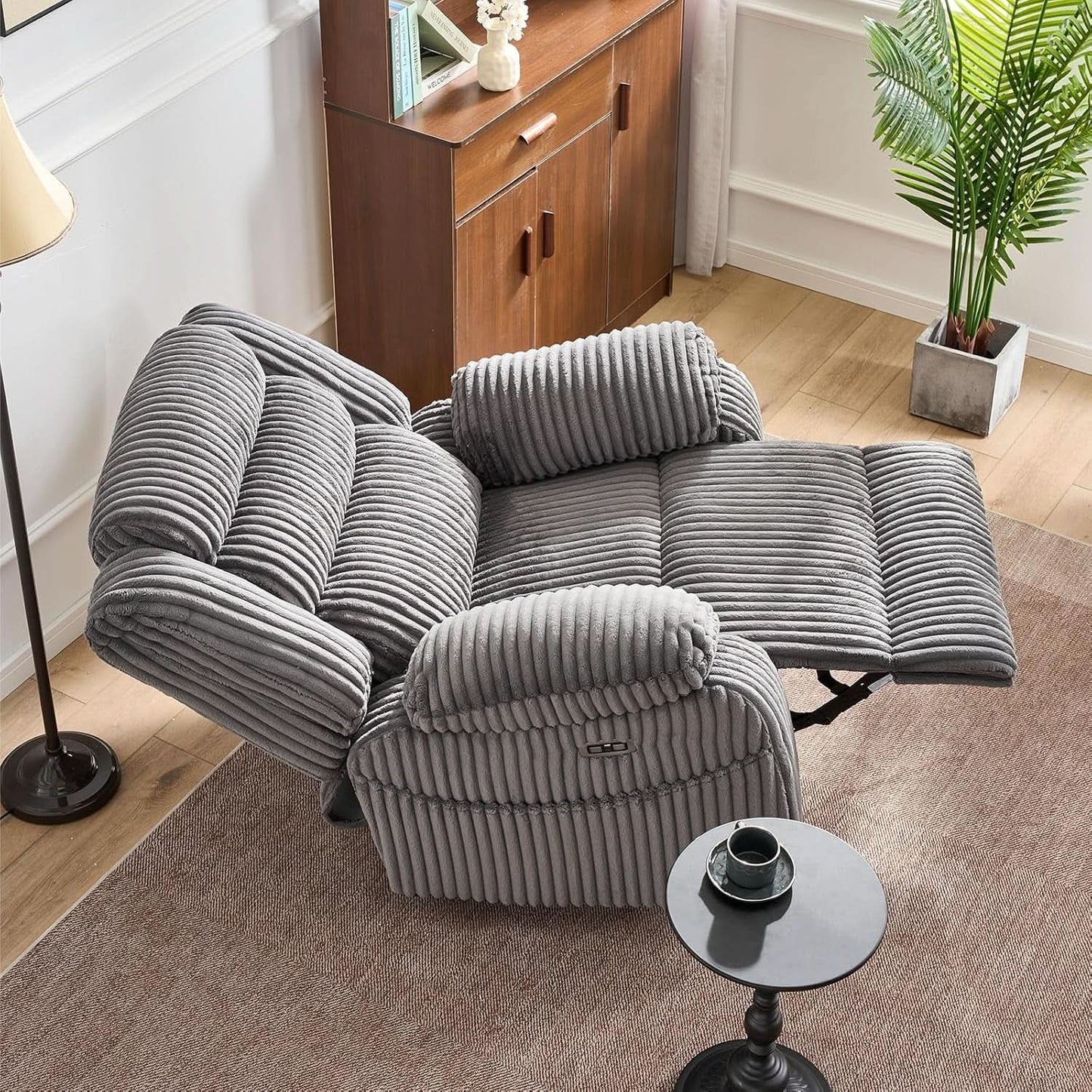 Grey Heated Massage Power Recliner With USB Port Charging from PriceLows™