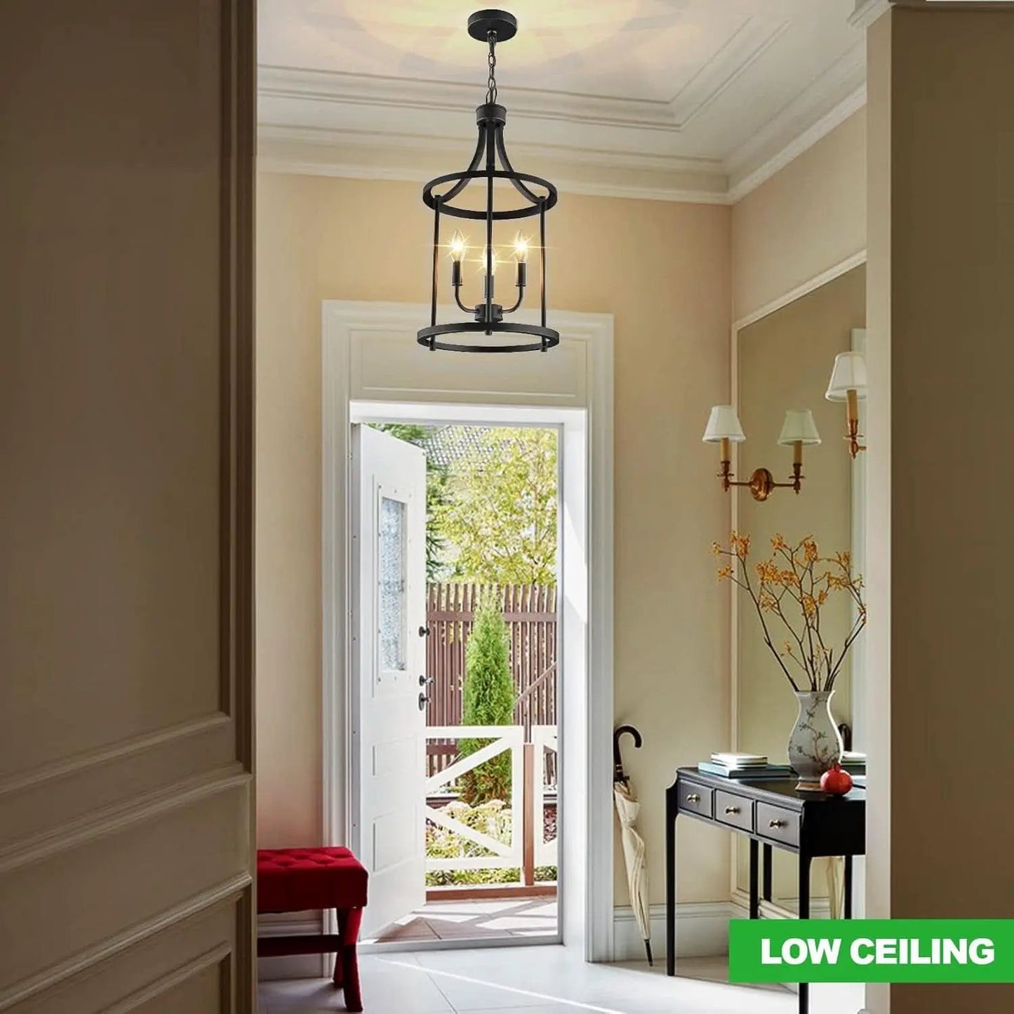 Three Light Matte Black Farmhouse Pendant Chandelier from PriceLows™