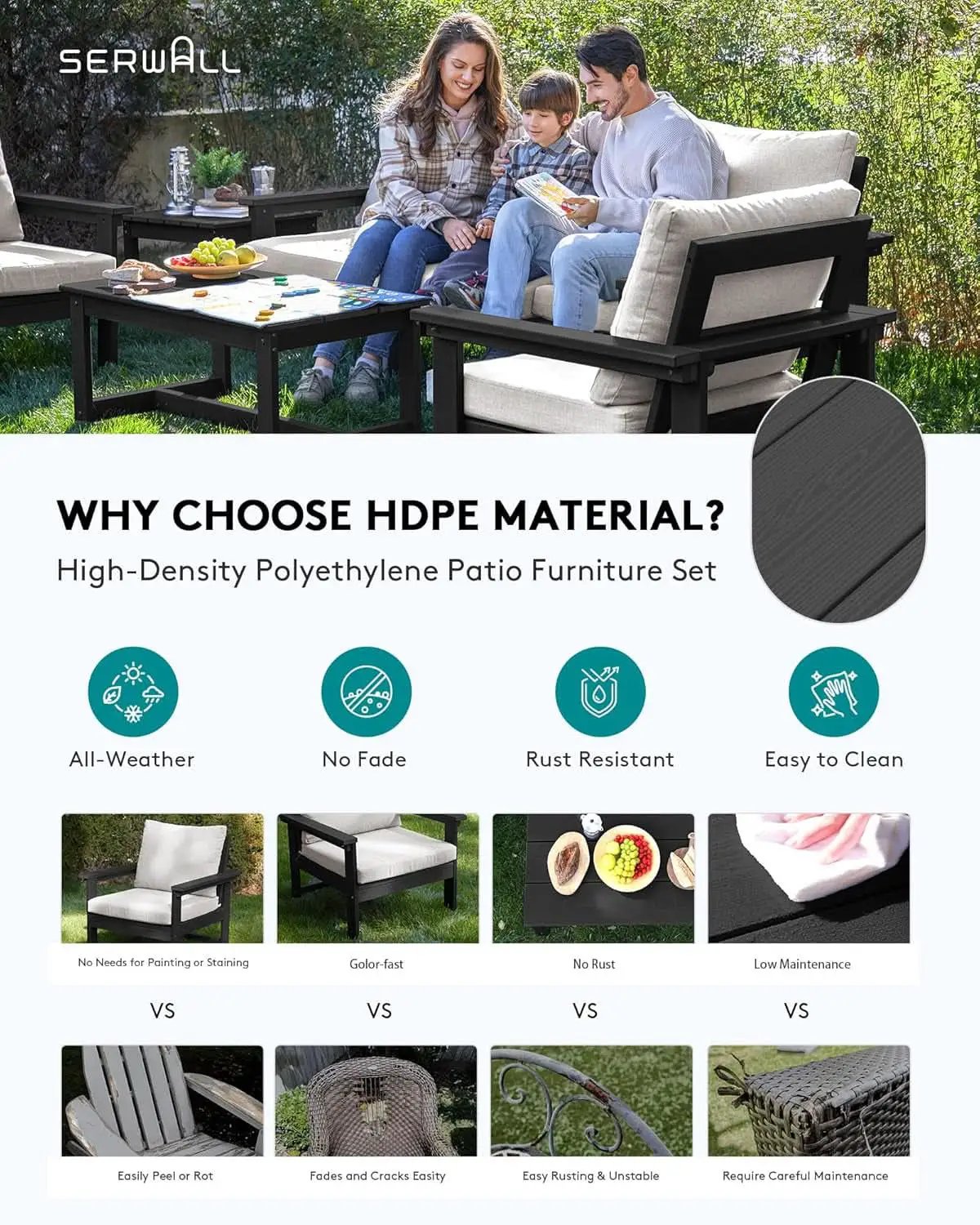 HDPE Outdoor Patio Furniture Set 7 Piece All Weather from PriceLows™