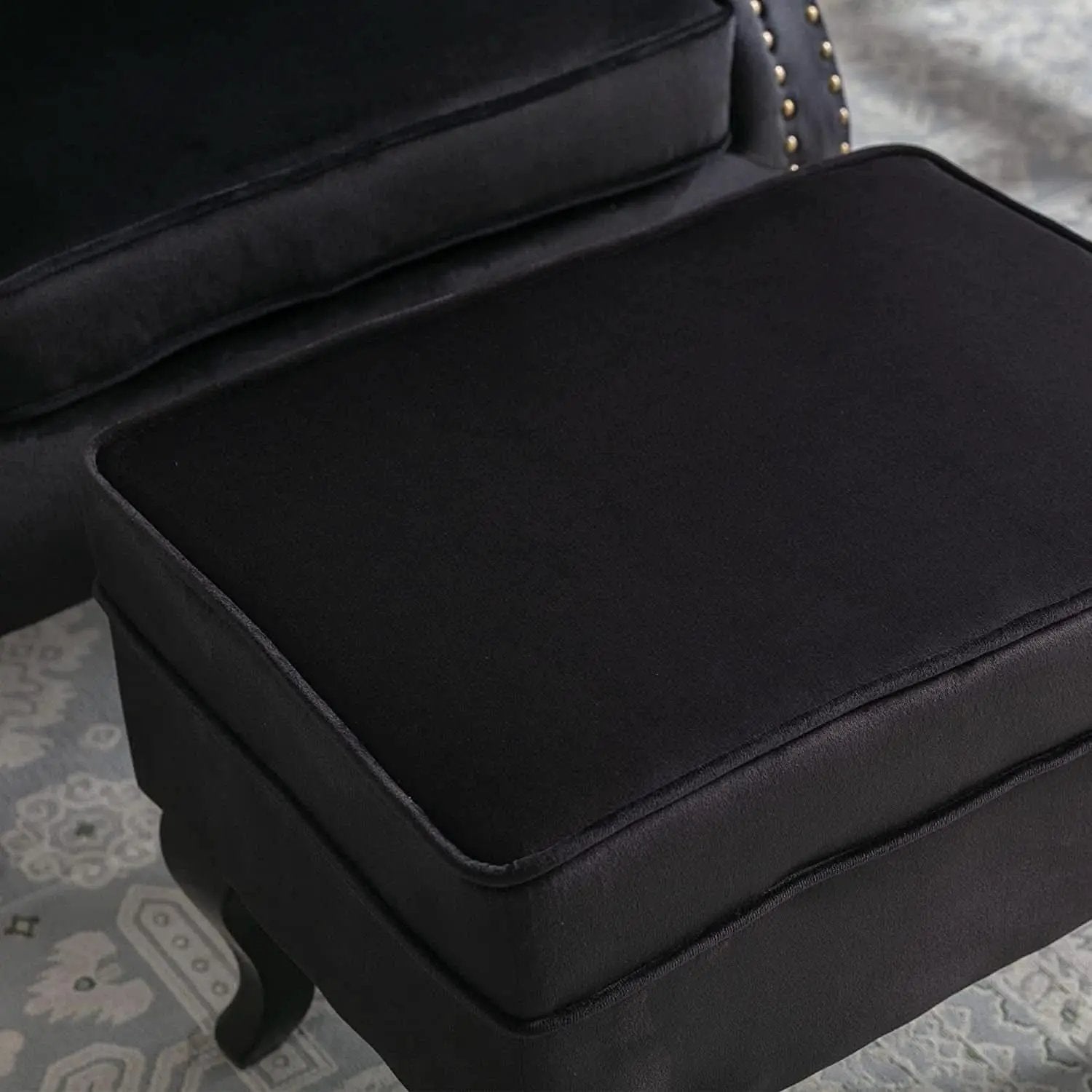Elegant Black Velvet Wingback Chair With Ottoman Set from PriceLows™