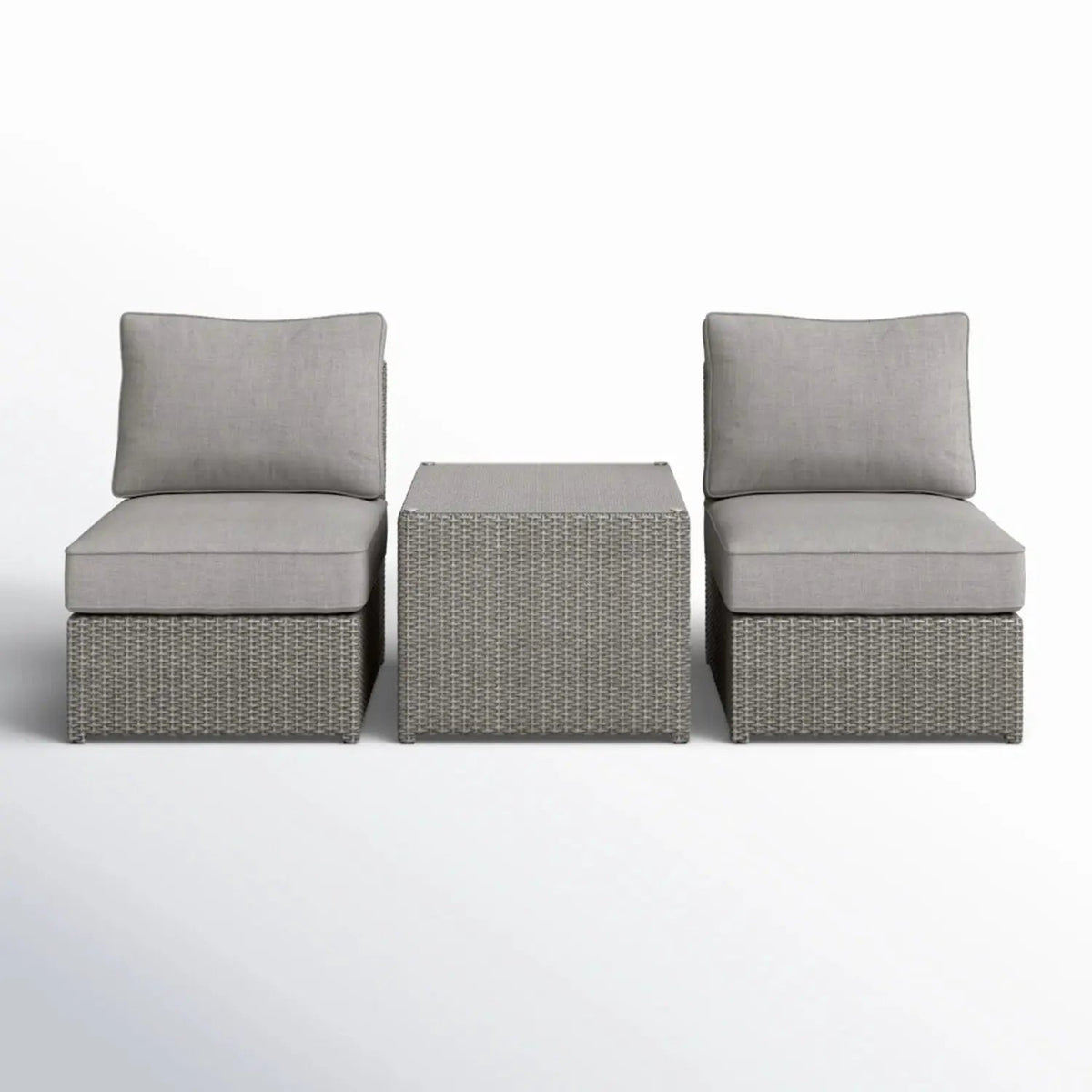 Modern Wicker Outdoor Seating Set | 3-Piece | Glass-Top Coffee Table | 5 Inch Cushions