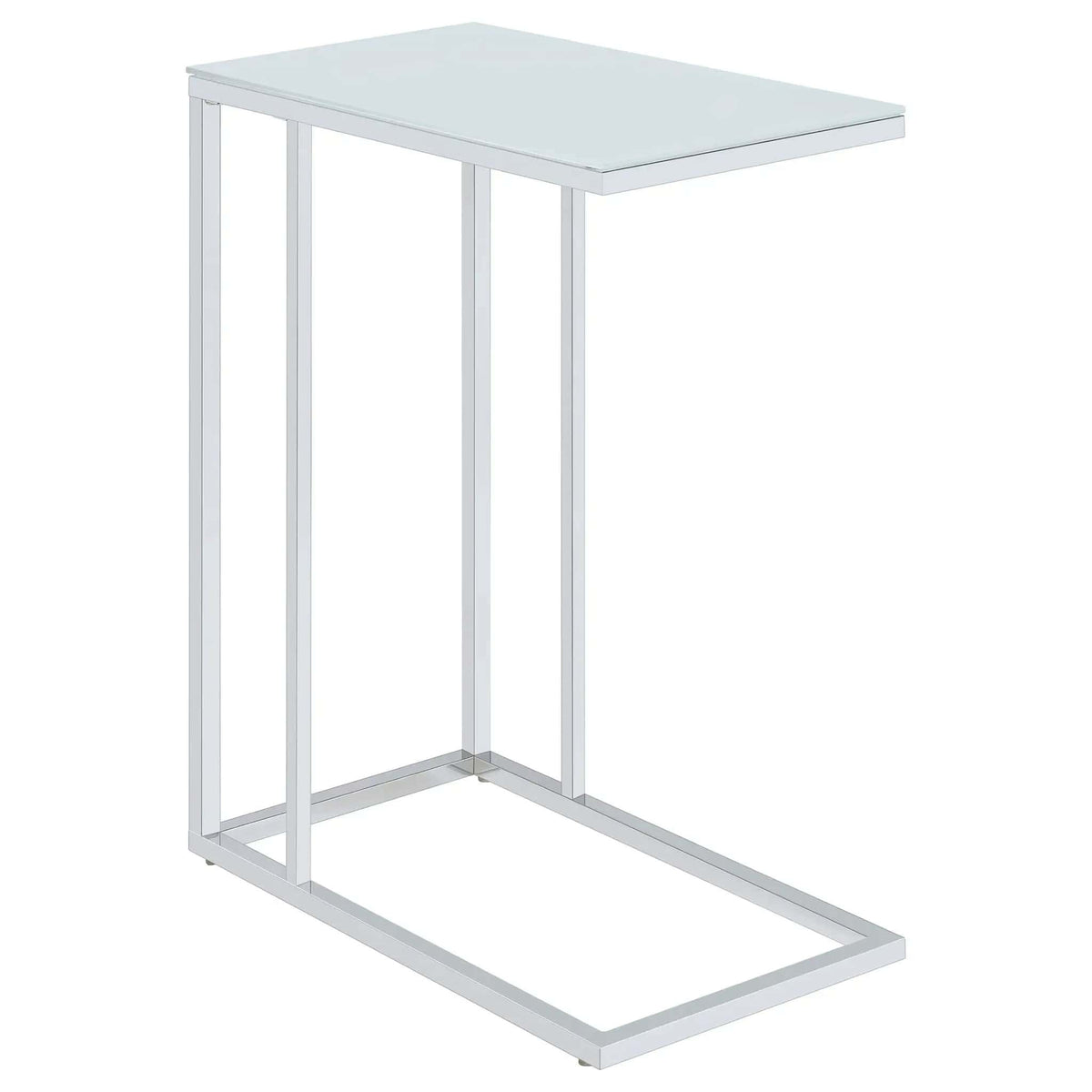 Stella White Glass Top C-Shaped Sofa Side Table Chrome | 10 x 18 x 24 in | Glass & Metal | Living Room
