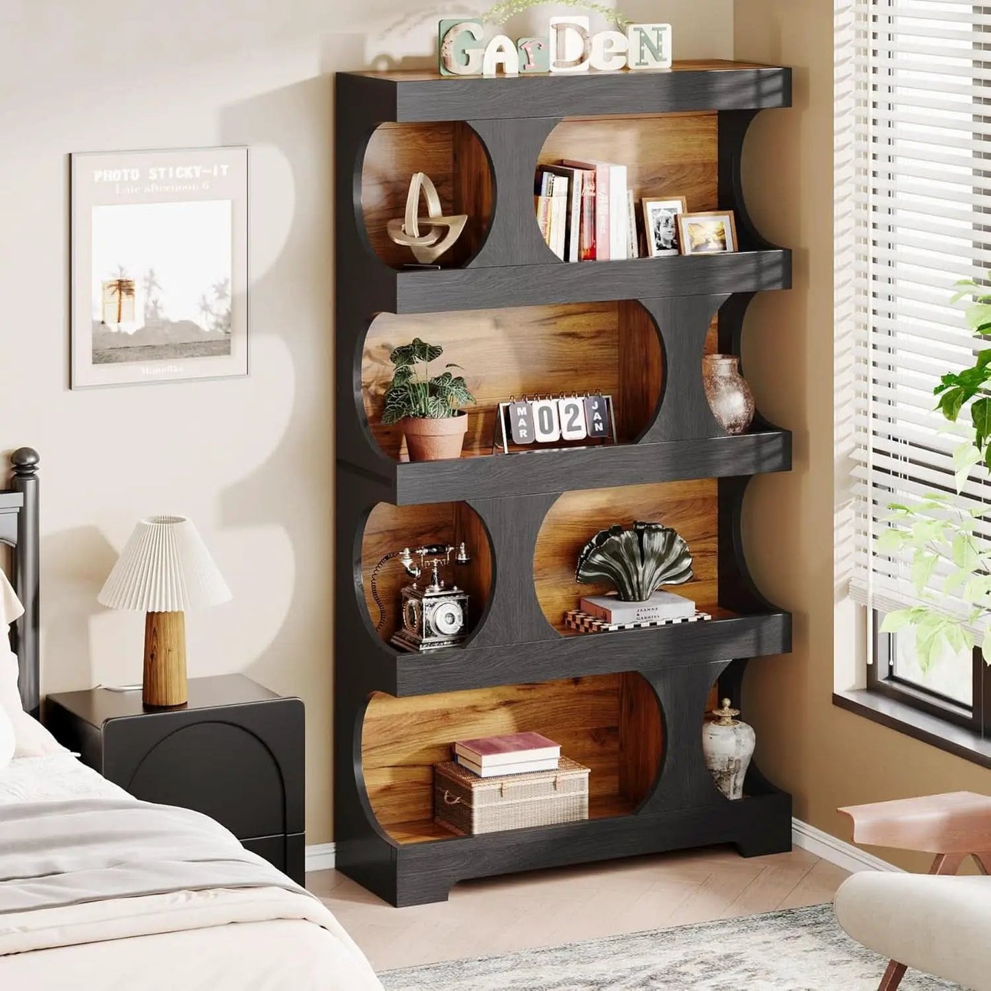 Black 71 Inch Tall Bookcase Modern Storage Display from PriceLows™