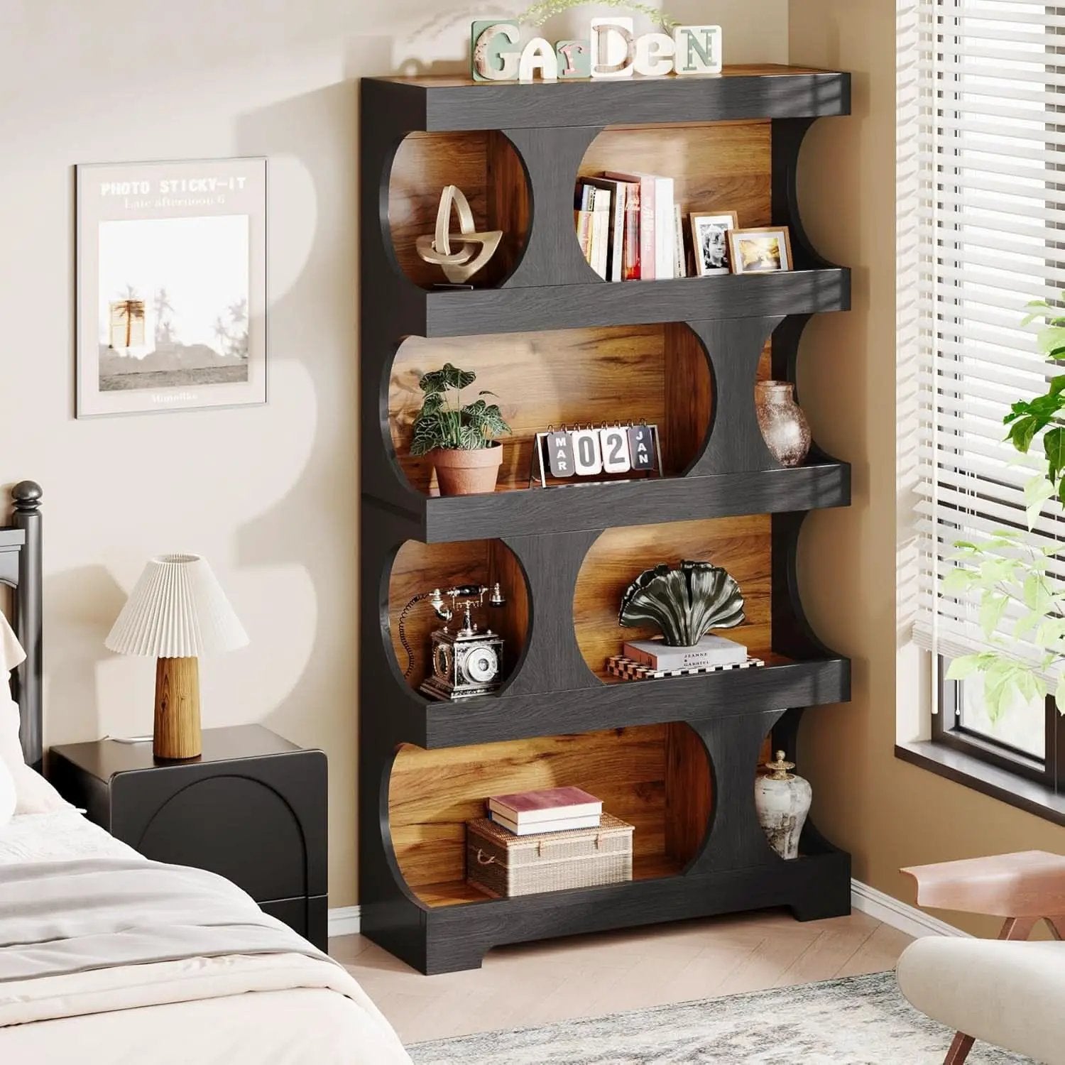 Black 71 Inch Tall Bookcase Modern Storage Display from PriceLows™
