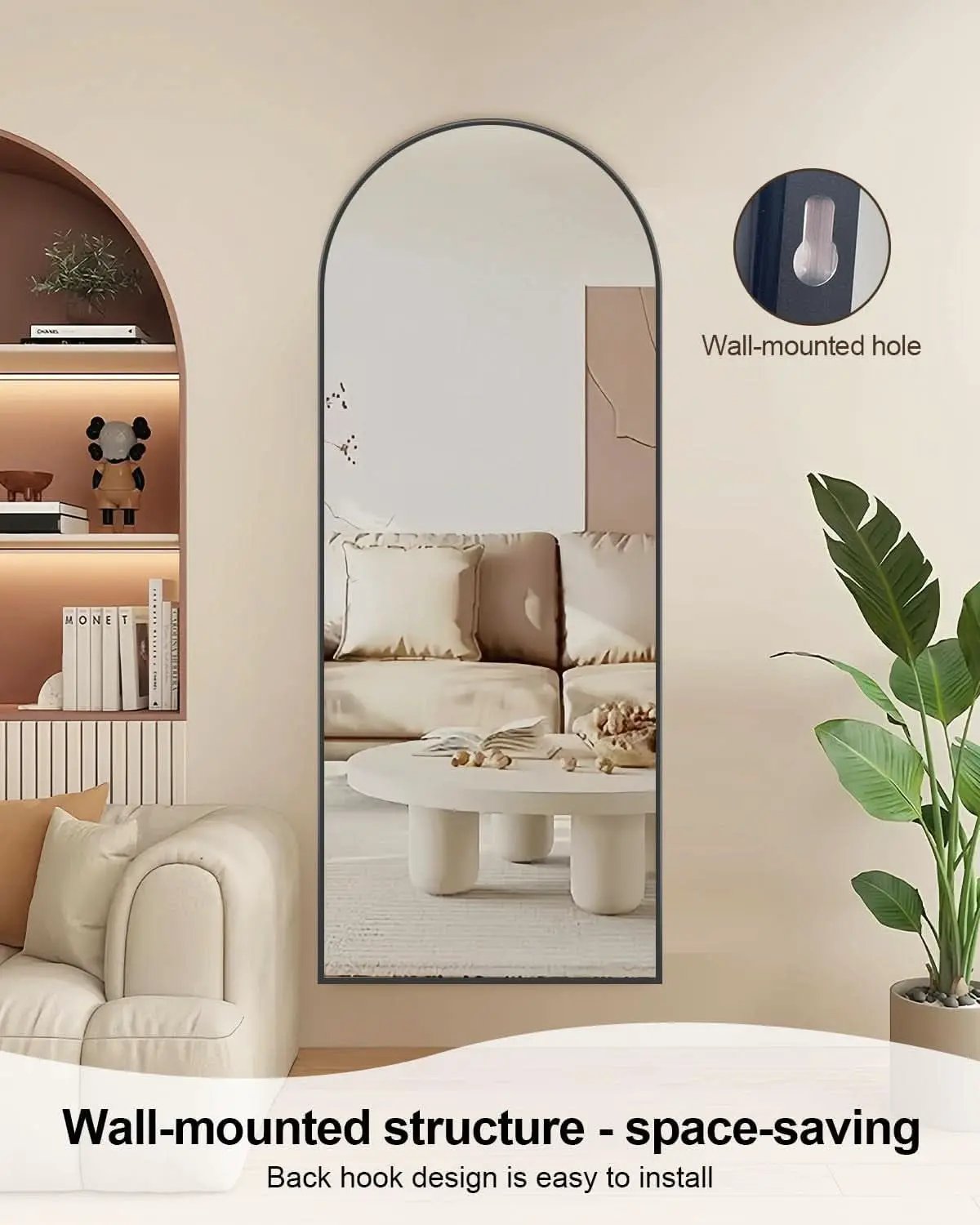 58x19 Inch Arched Floor Standing Full Length Mirror Black from PriceLows™