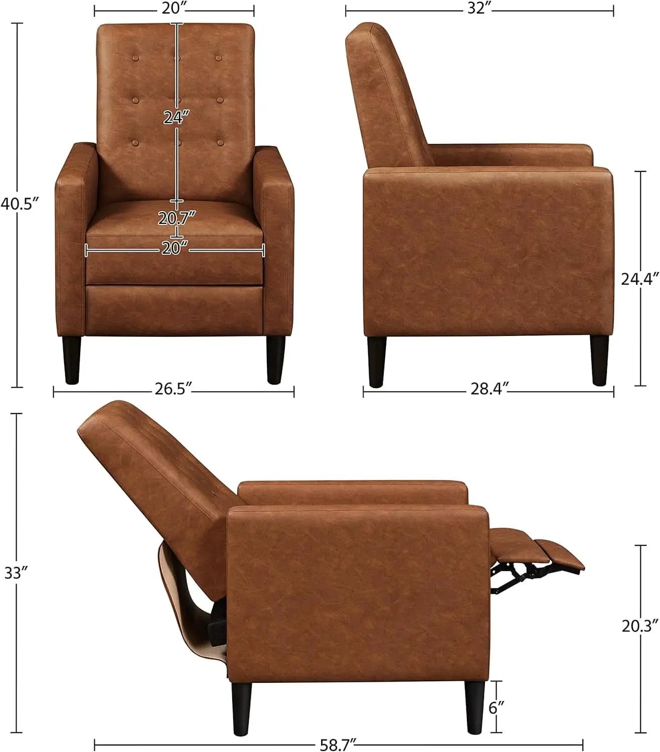 Brown Faux Leather Recliner Sofa Adjustable Back Footrest from PriceLows™