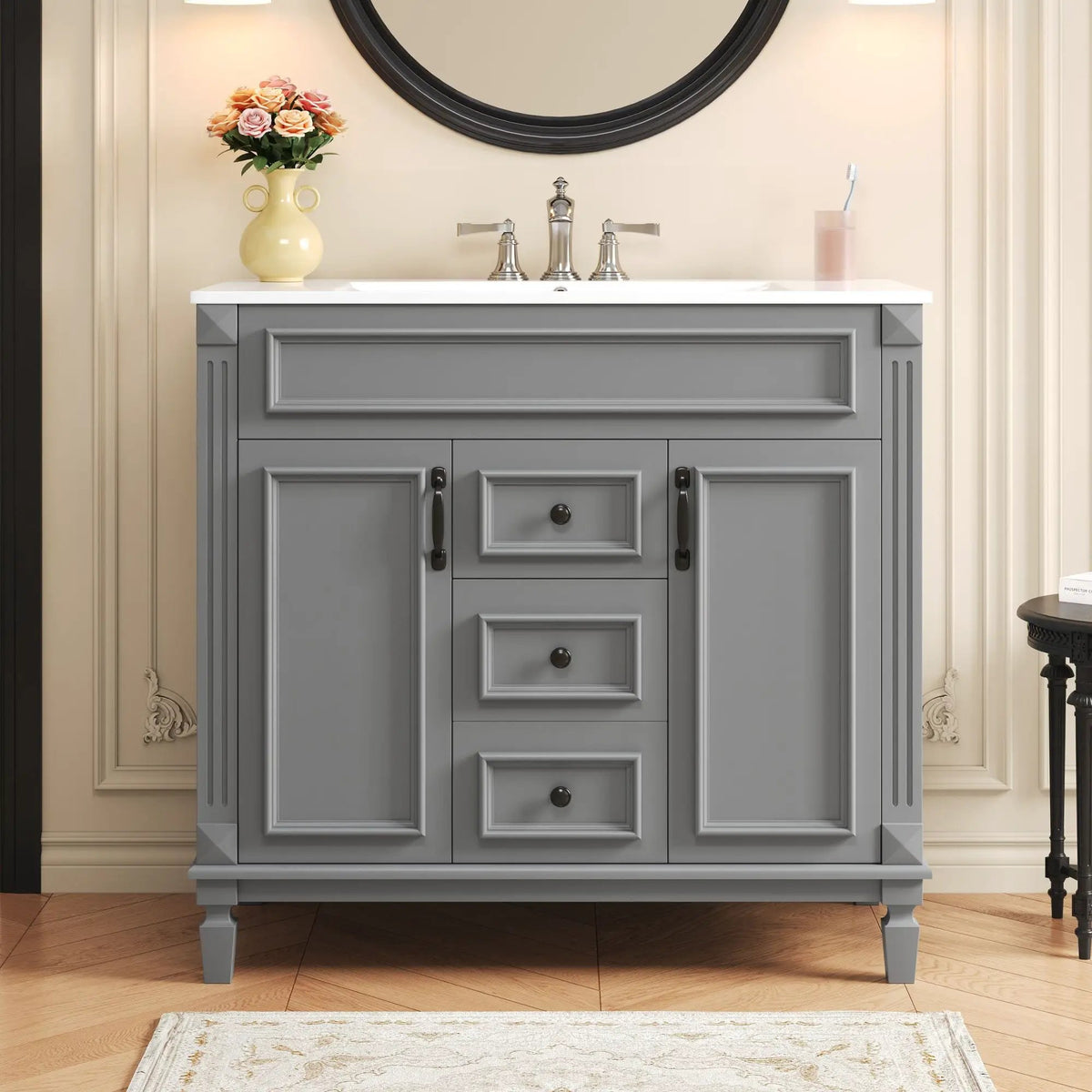 36 Inch Bathroom Vanity With Top Sink | Basin On Cabinet | 2 Soft Closing Doors | 2 Drawers