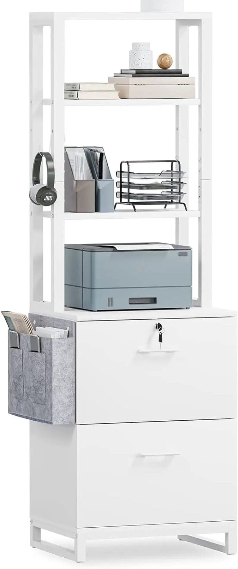 2 Drawer File Cabinet With Lock For Letter Legal A4 Folders White With Storage Bag Open Shelf And Hook from PriceLows™