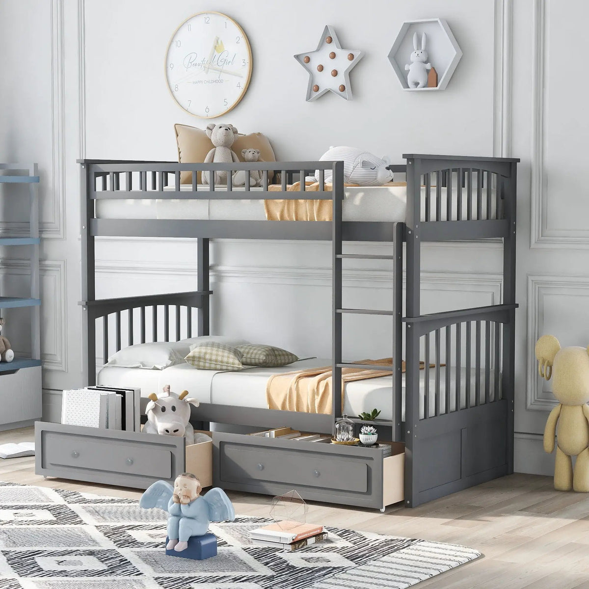 Twin Over Twin Bunk Bed | With Storage Drawers | Convertible | Twin Size