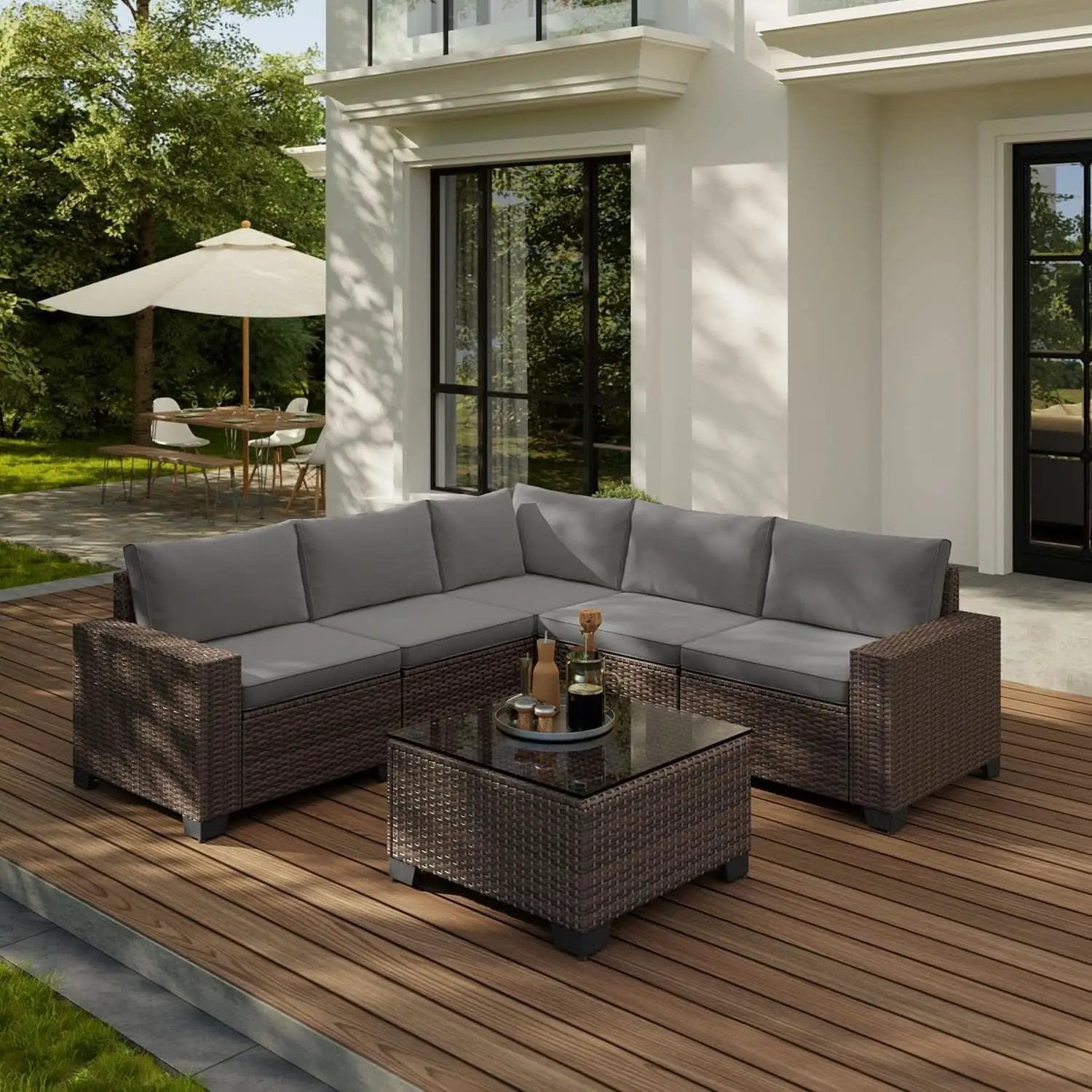 Outdoor 6-Piece Wicker Sectional Sofa Set with Cushions from PriceLows™