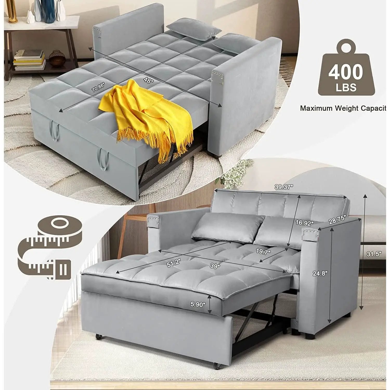 Velvet Sleeper Sofa With Hidden Table For Small Spaces from PriceLows™