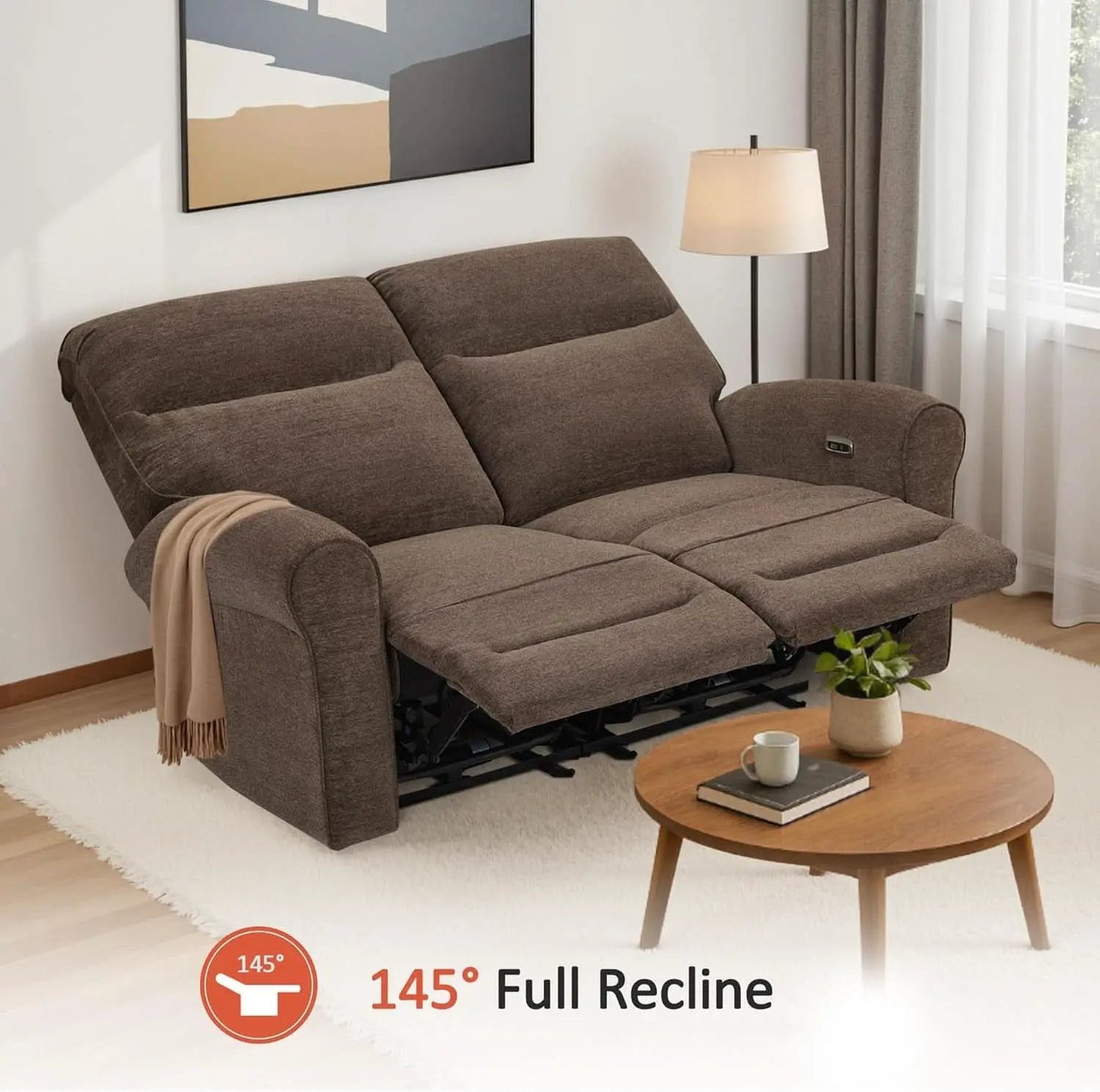 Fabric 64.6 Inch Dark Brown Wall Hugger Power Recliner Loveseat from PriceLows™