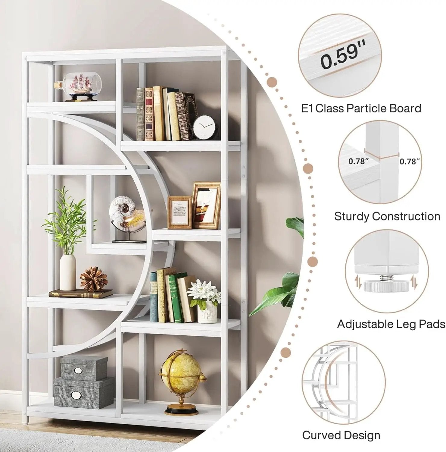 White 5 Tier Etagere Bookshelf Open Shelves Display from PriceLows™