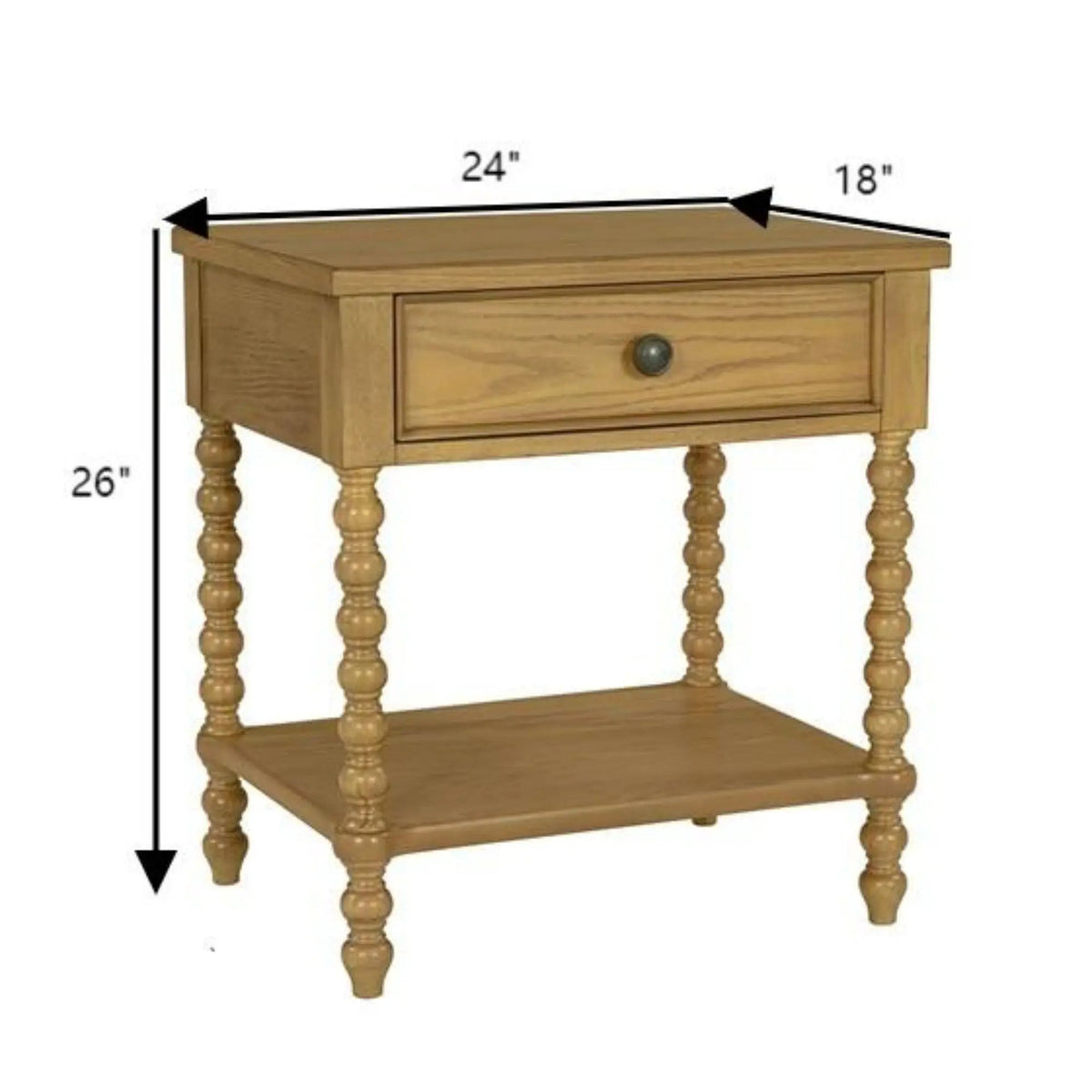 Traditional Nightstand Table | Solid Wood Frame | Drawer And Shelf | Turned Legs