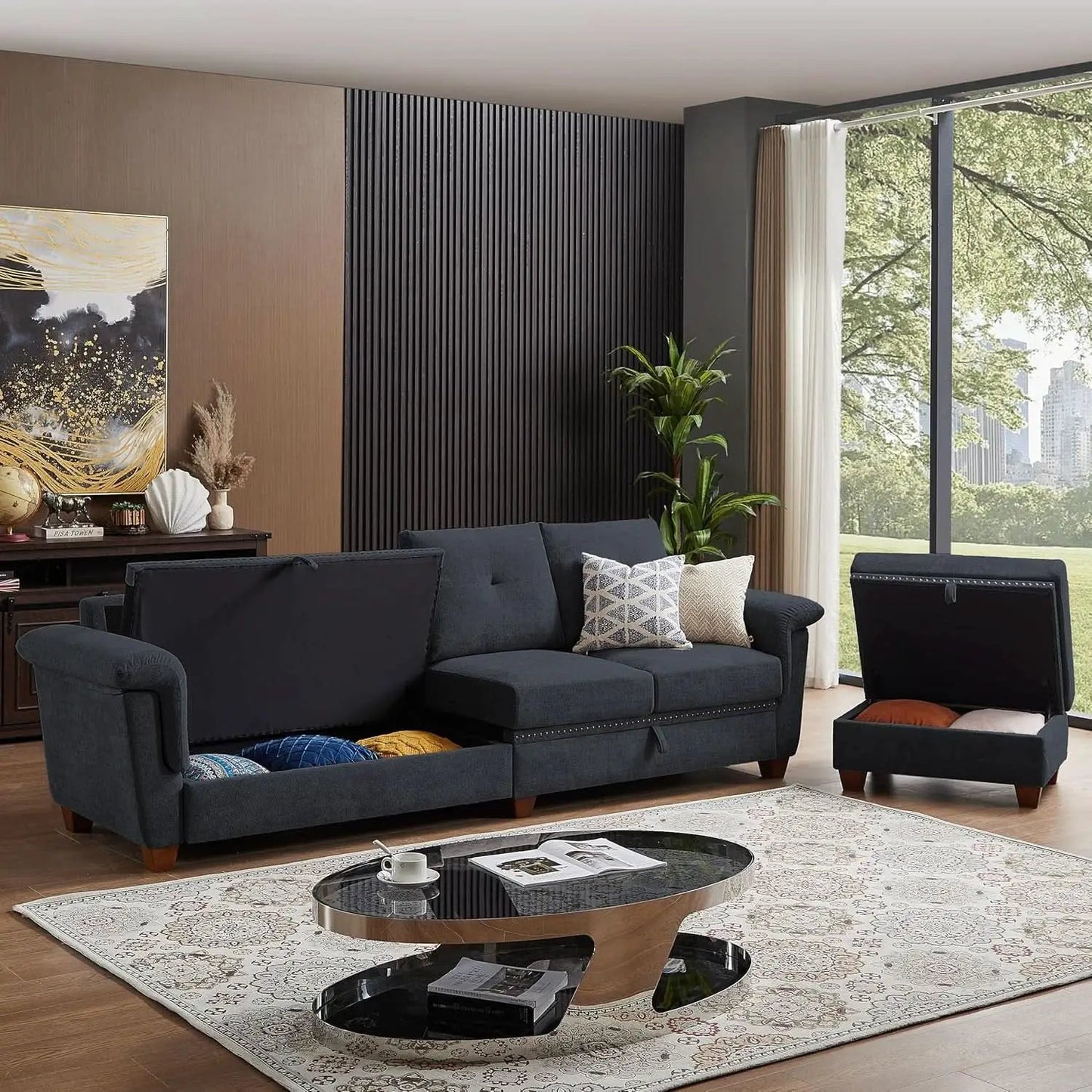 L Shaped Sectional Sofa With Storage Chaise Dark Grey from PriceLows™