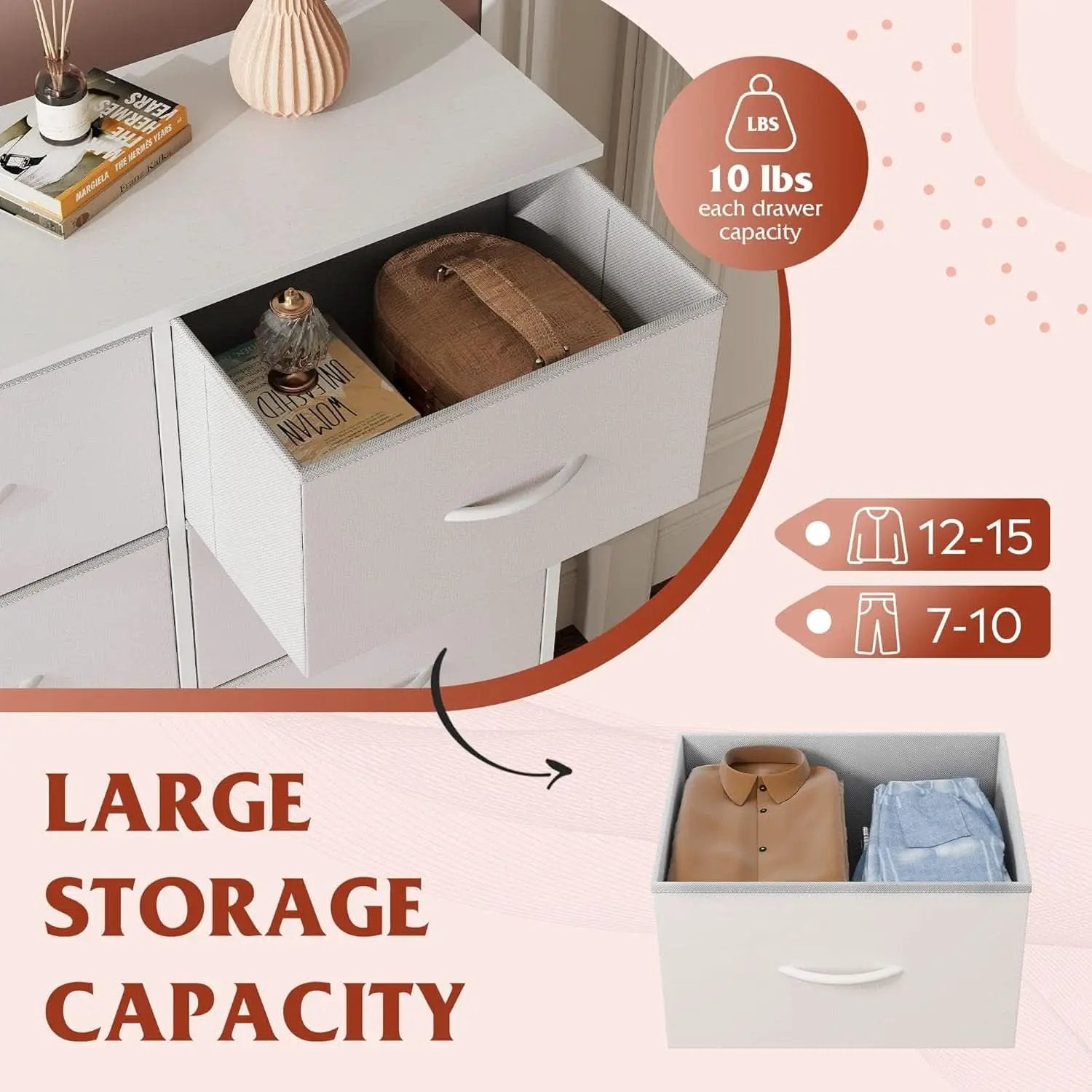 Fabric Dresser With 10 Drawers In White For Bedroom Storage from PriceLows™