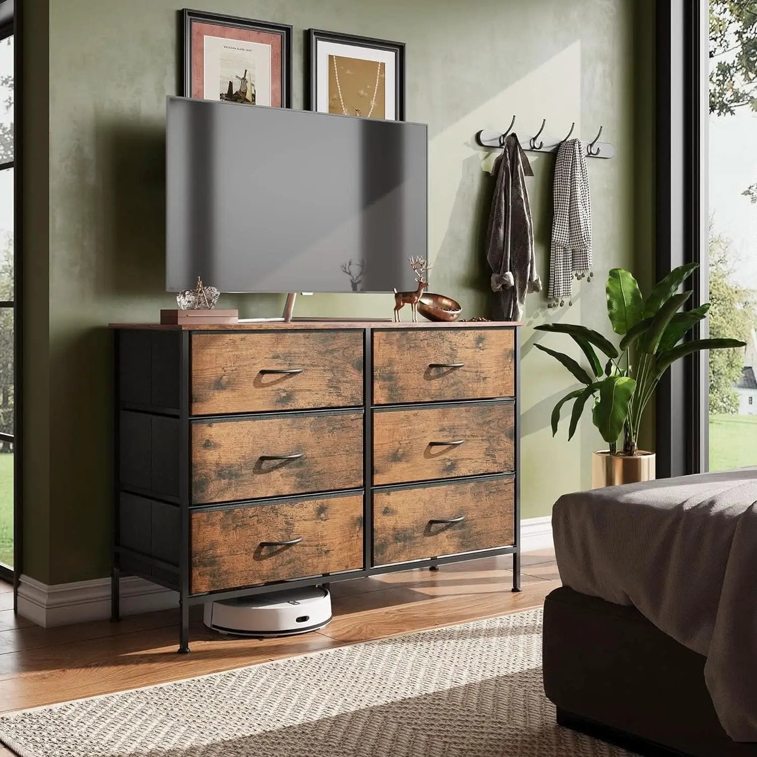 Rustic Brown 6 Drawer Dresser TV Stand For Bedroom from PriceLows™