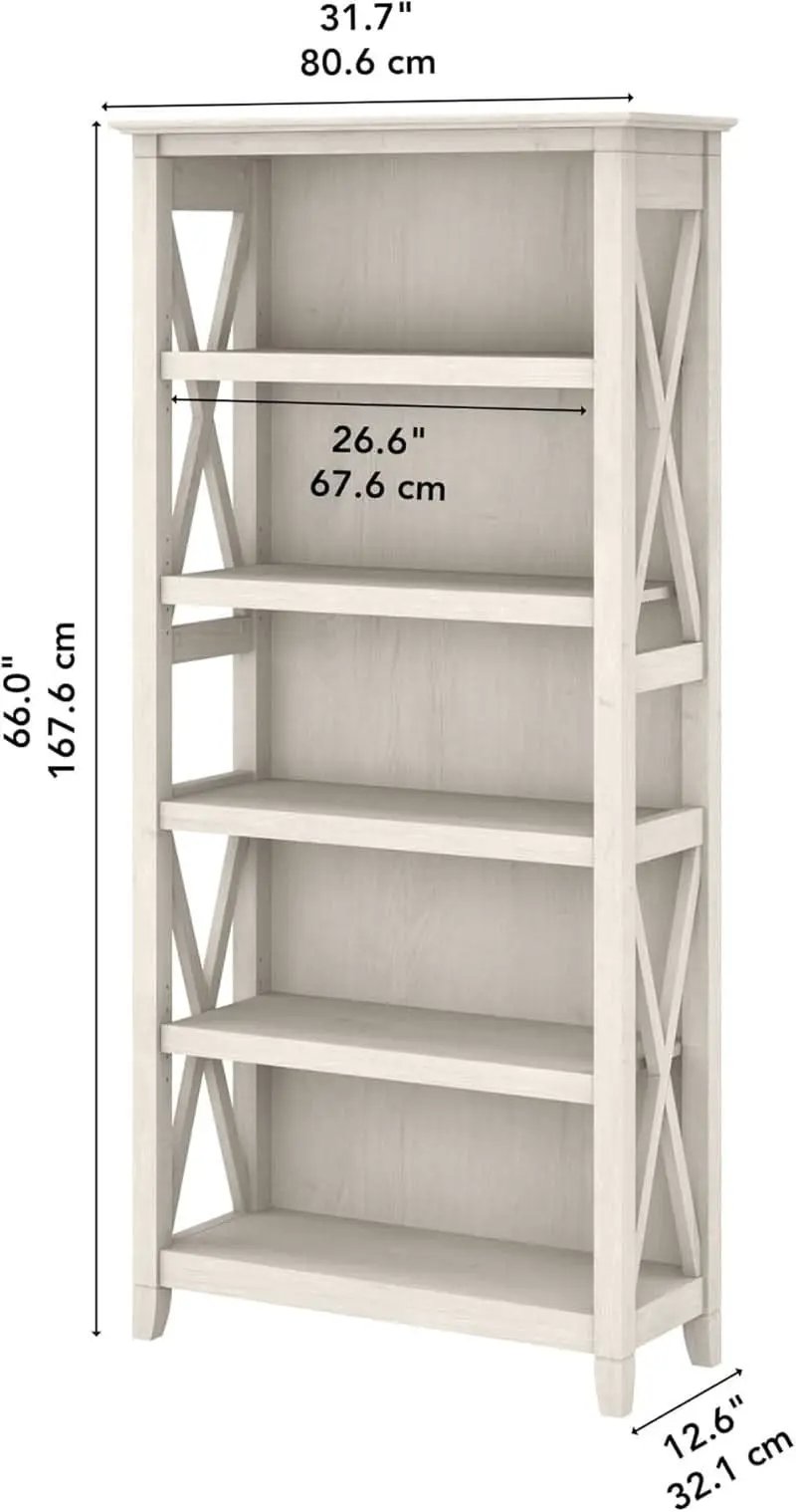 Tall 5 Shelf Bookcase Linen White Oak Modern Farmhouse from PriceLows™