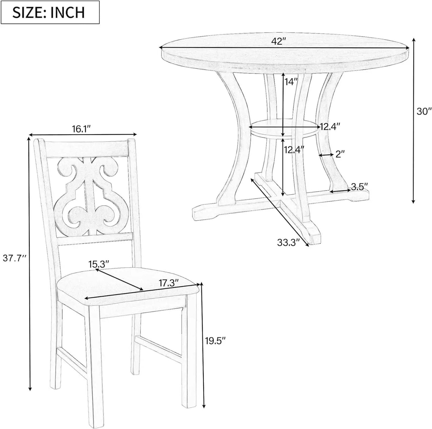 Gray Round Shaped Retro Antiqued Dining Table Curved Legs from PriceLows™