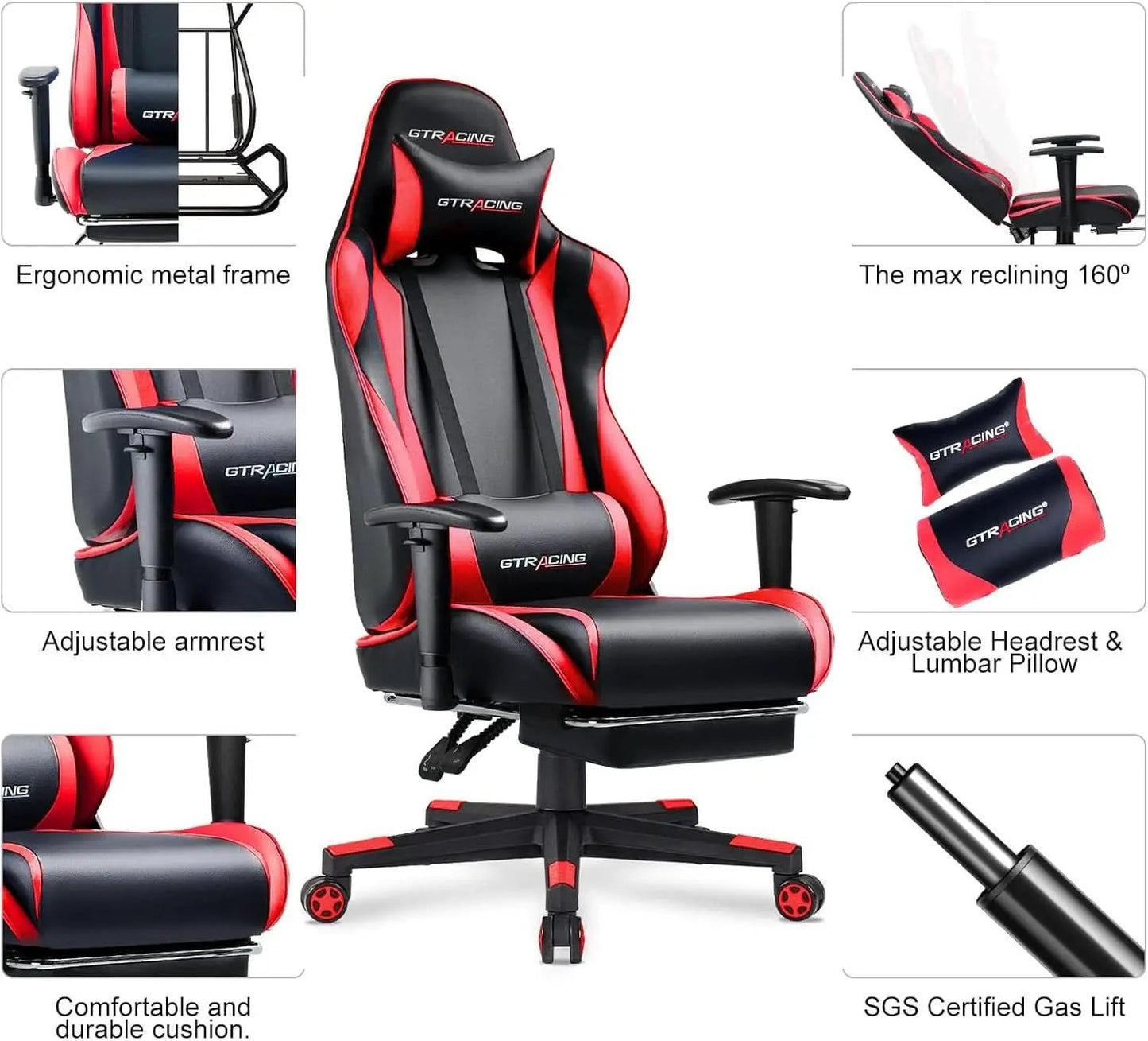 Brick Red Ergonomic Gaming Chair With Footrest And Reclining from PriceLows™