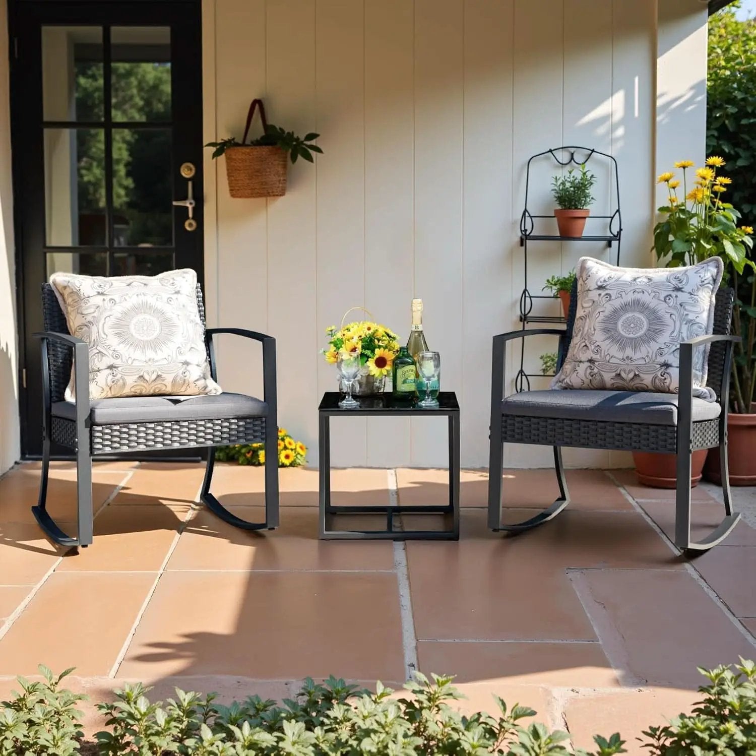 All Weather Outdoor Rocking Chair Set with Cushions from PriceLows™