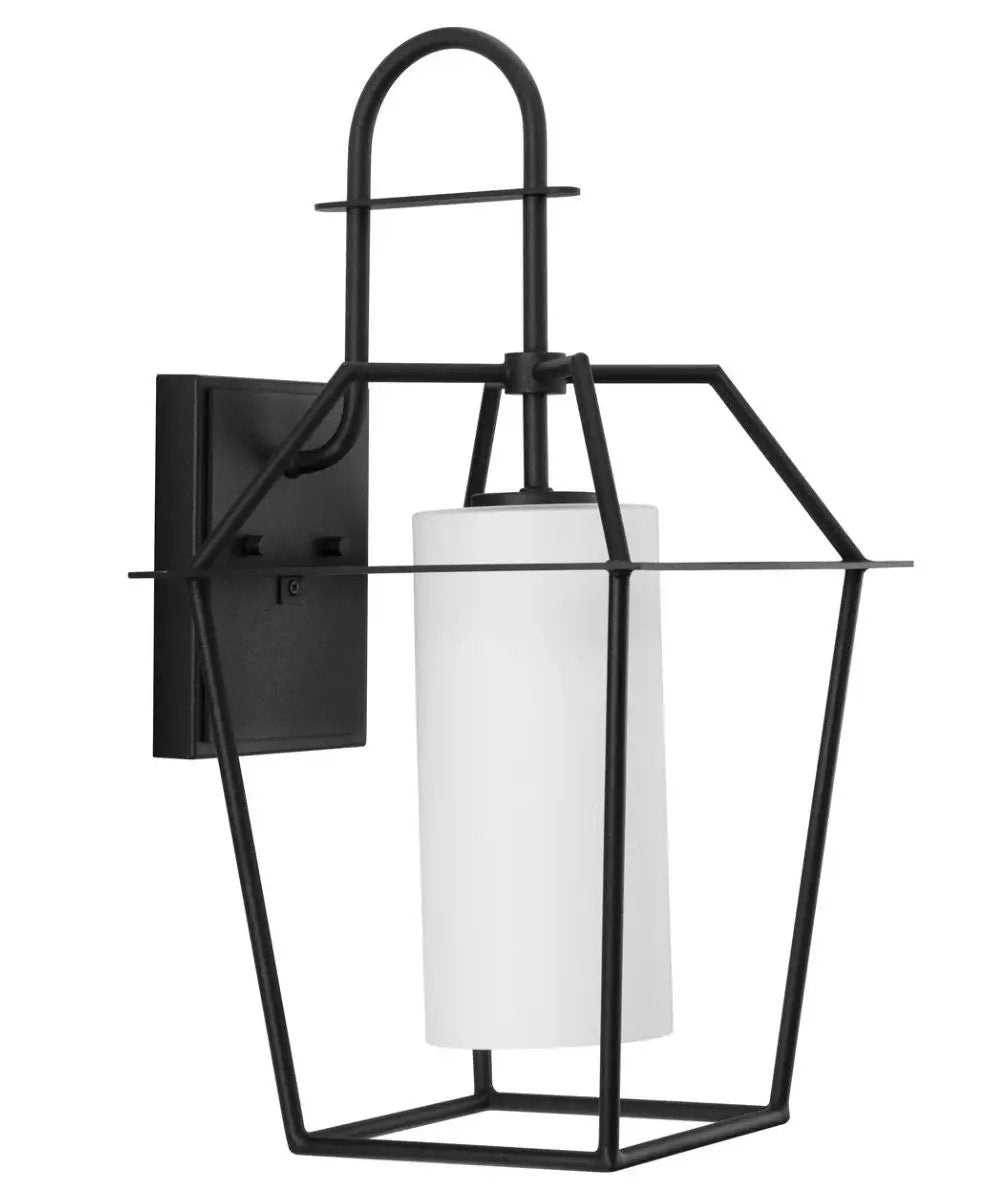 Outdoor Wall Lantern | 22 Inch Height | Etched Opal Glass | Textured Black