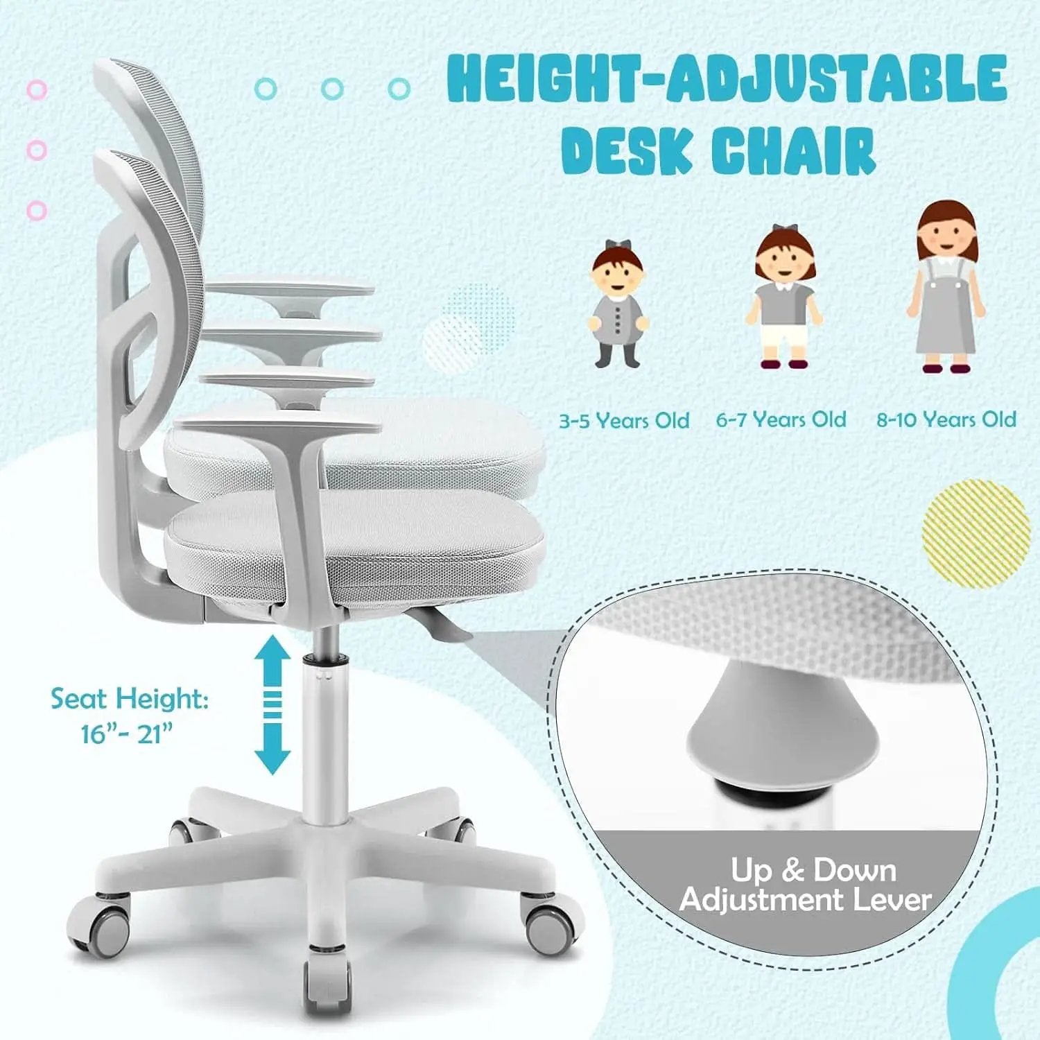 Kids Desk Chair Ergonomic Swivel With Lumbar Support And Breathable Mesh from PriceLows™