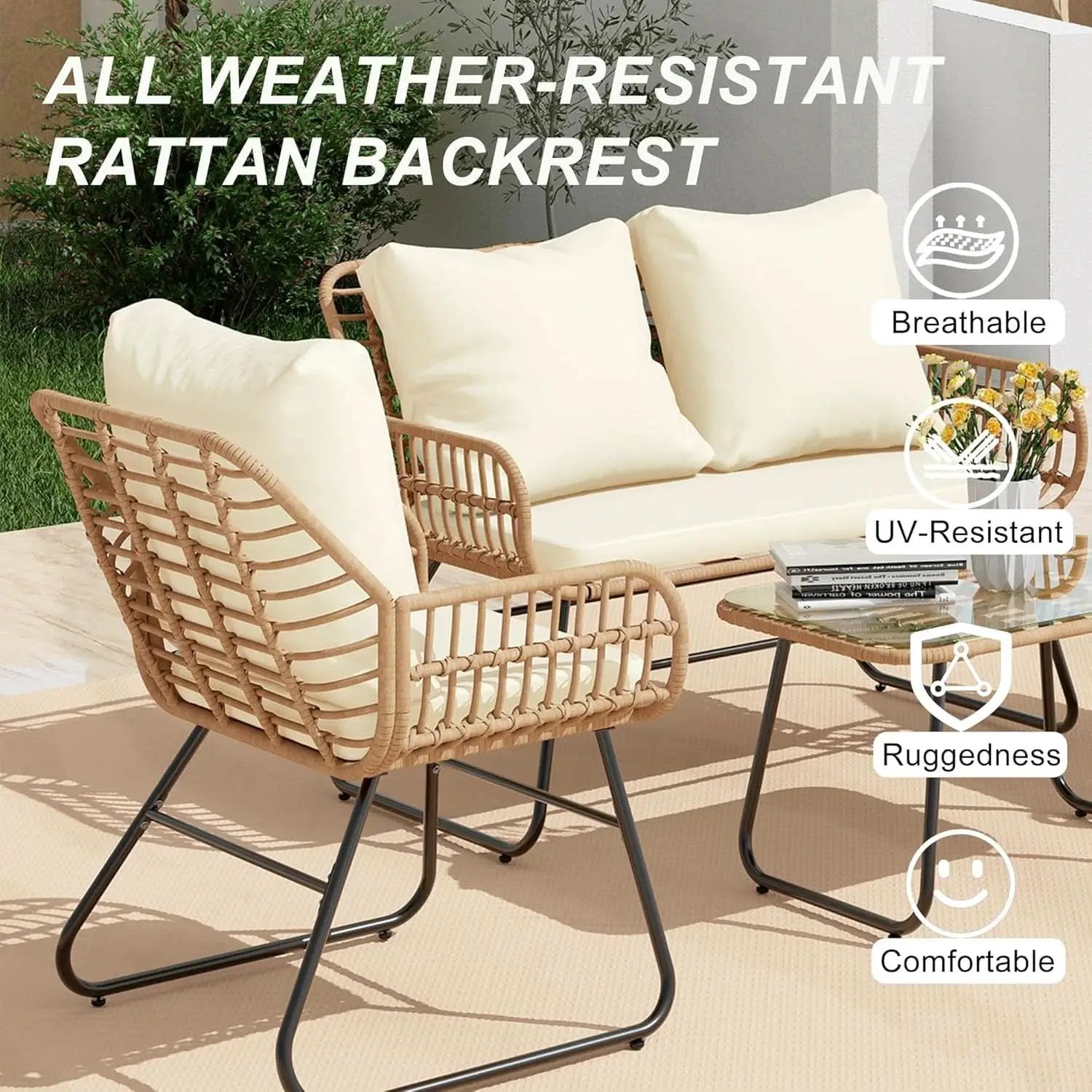 Stylish Four-Piece Outdoor Rattan Furniture Set with Cushions from PriceLows™