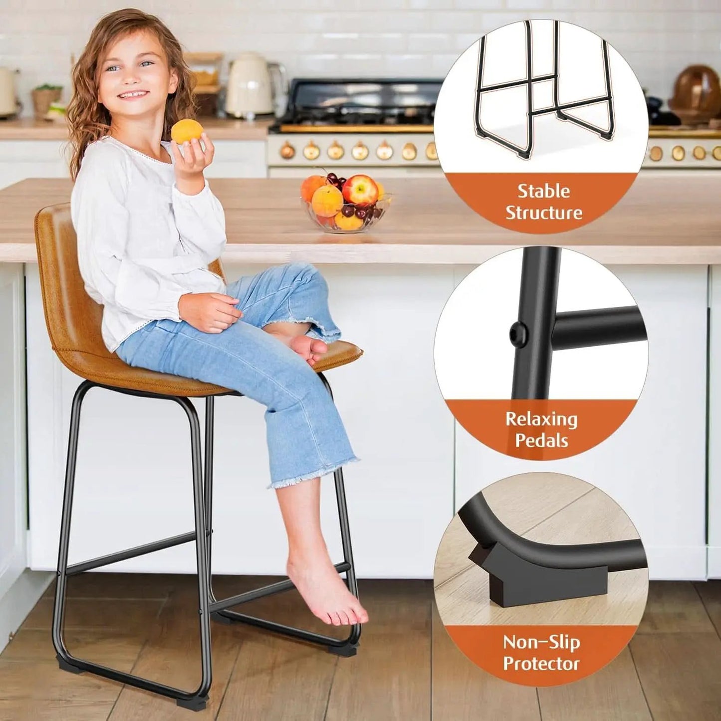 Bar Stools Set Of 4 26 Inch Brown PU Leather Counter Height from PriceLows™