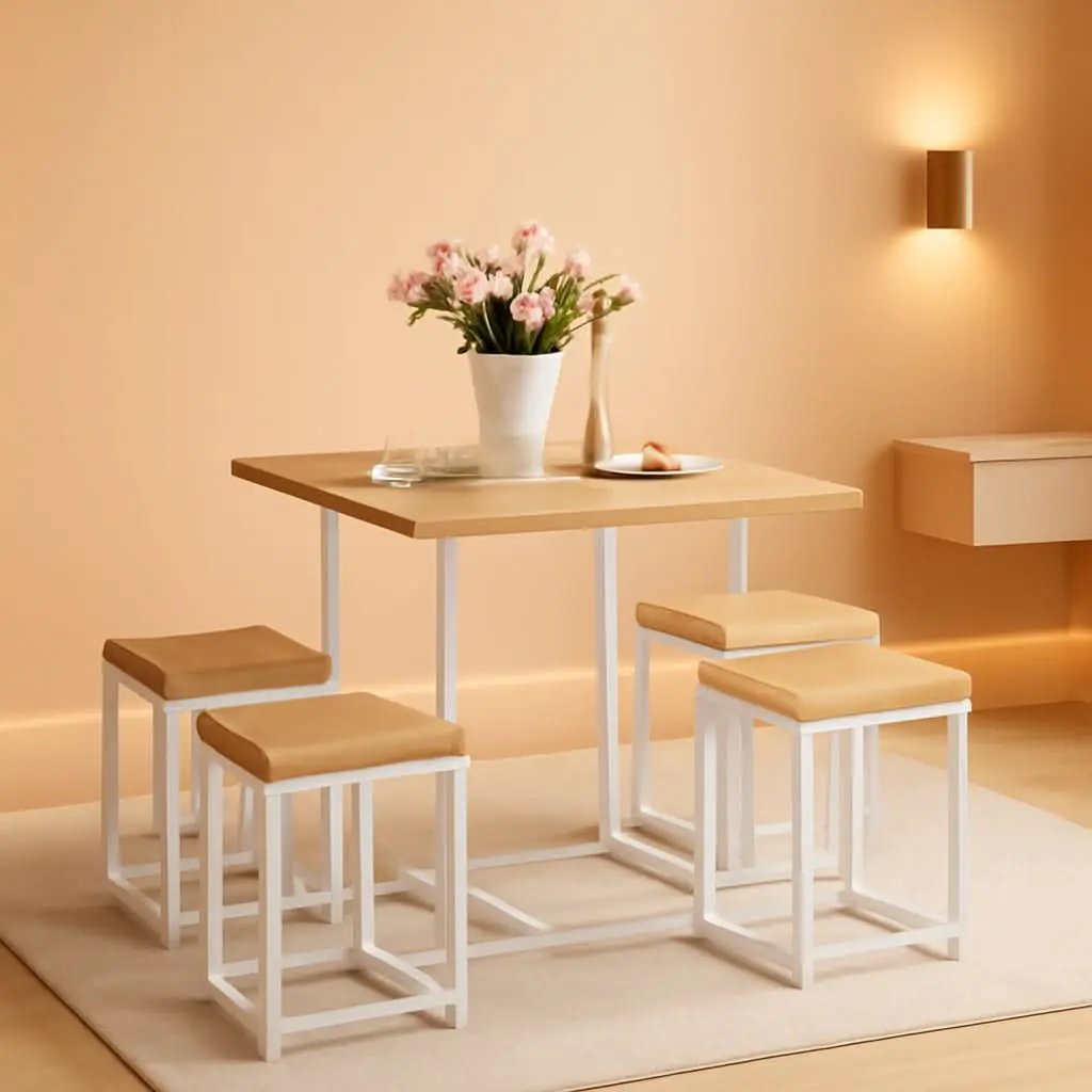 Compact Kitchen Table And Chairs Set Beige White Five Piece from PriceLows™