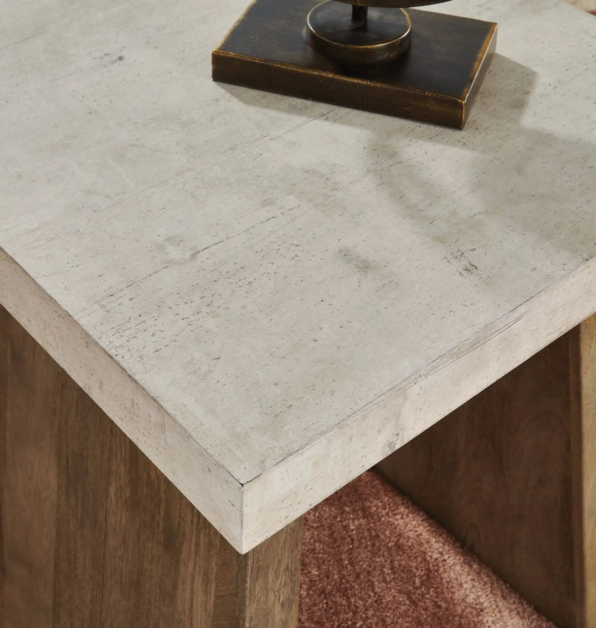 Brendalhouse Rectangular Cocktail Table | Faux Cement Tabletop | Double Plinth Base | Casual Contemporary
