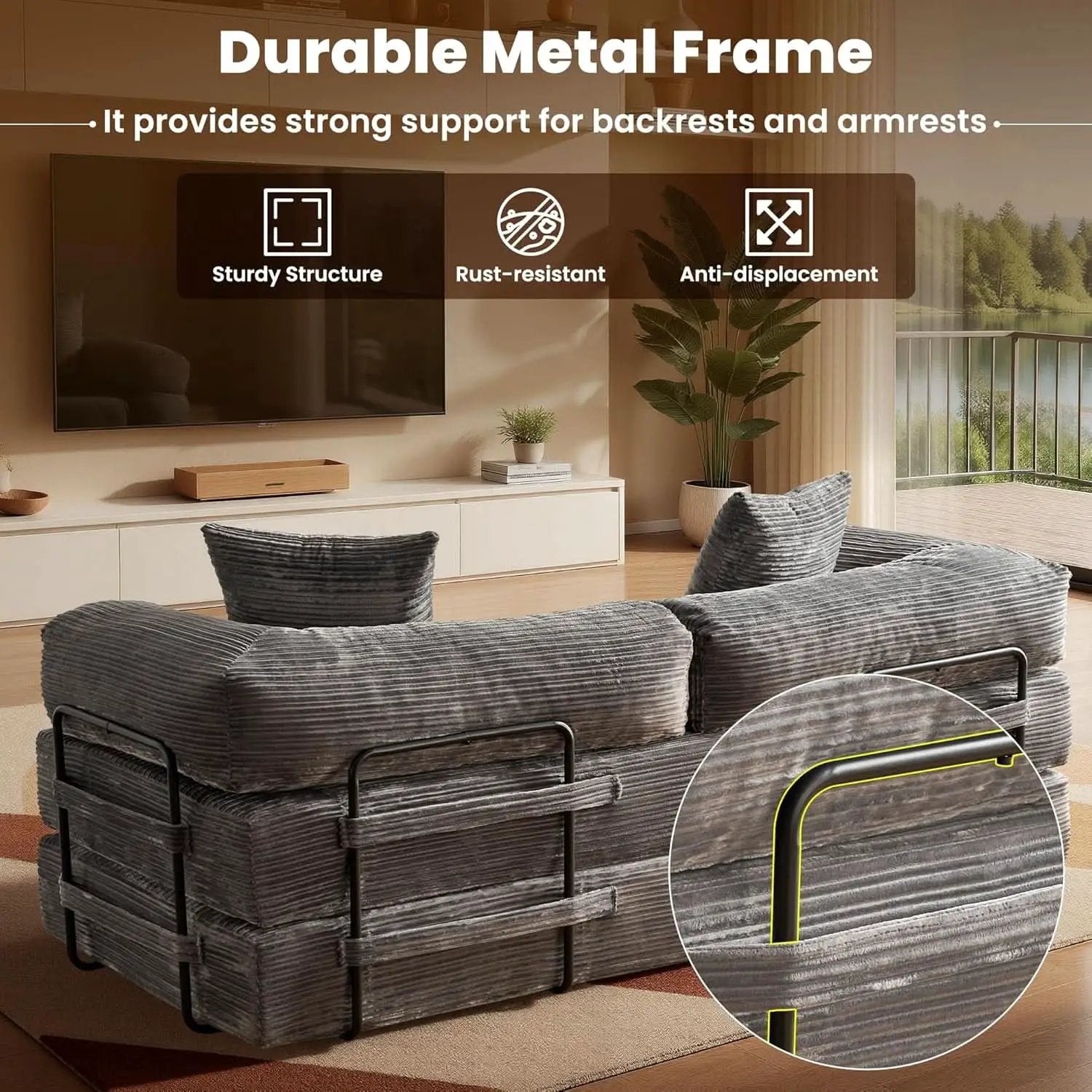 Grey Corduroy 81 Inch Ultracomfort Foldable SofaBed from PriceLows™