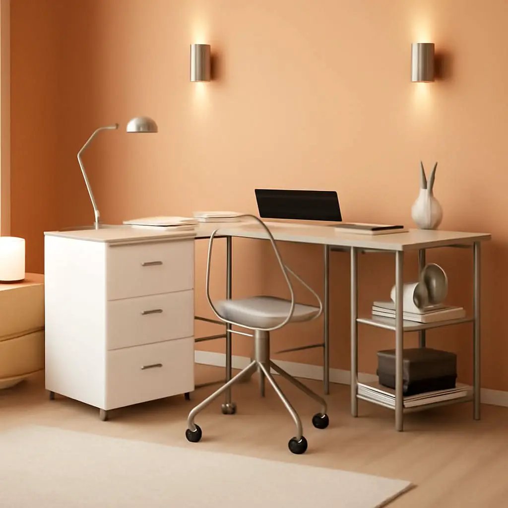 L Shaped Desk Two Toned With Drawers And Open Shelf Home Office from PriceLows™