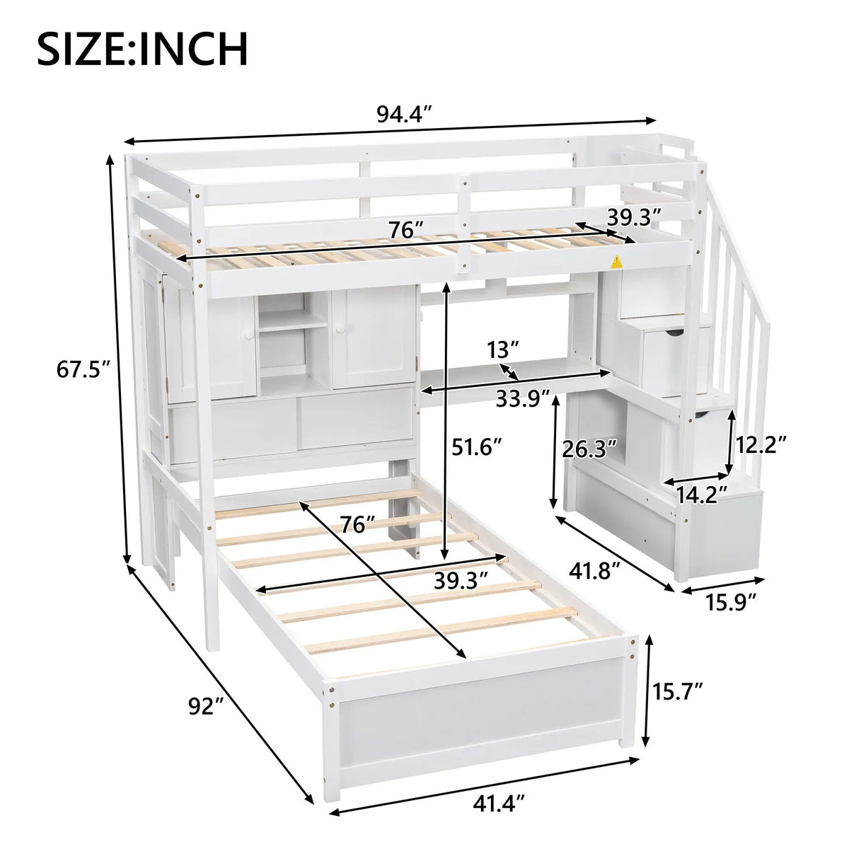 Loft Bed | Solid Pine Wood | Built In Desk | Side Storage